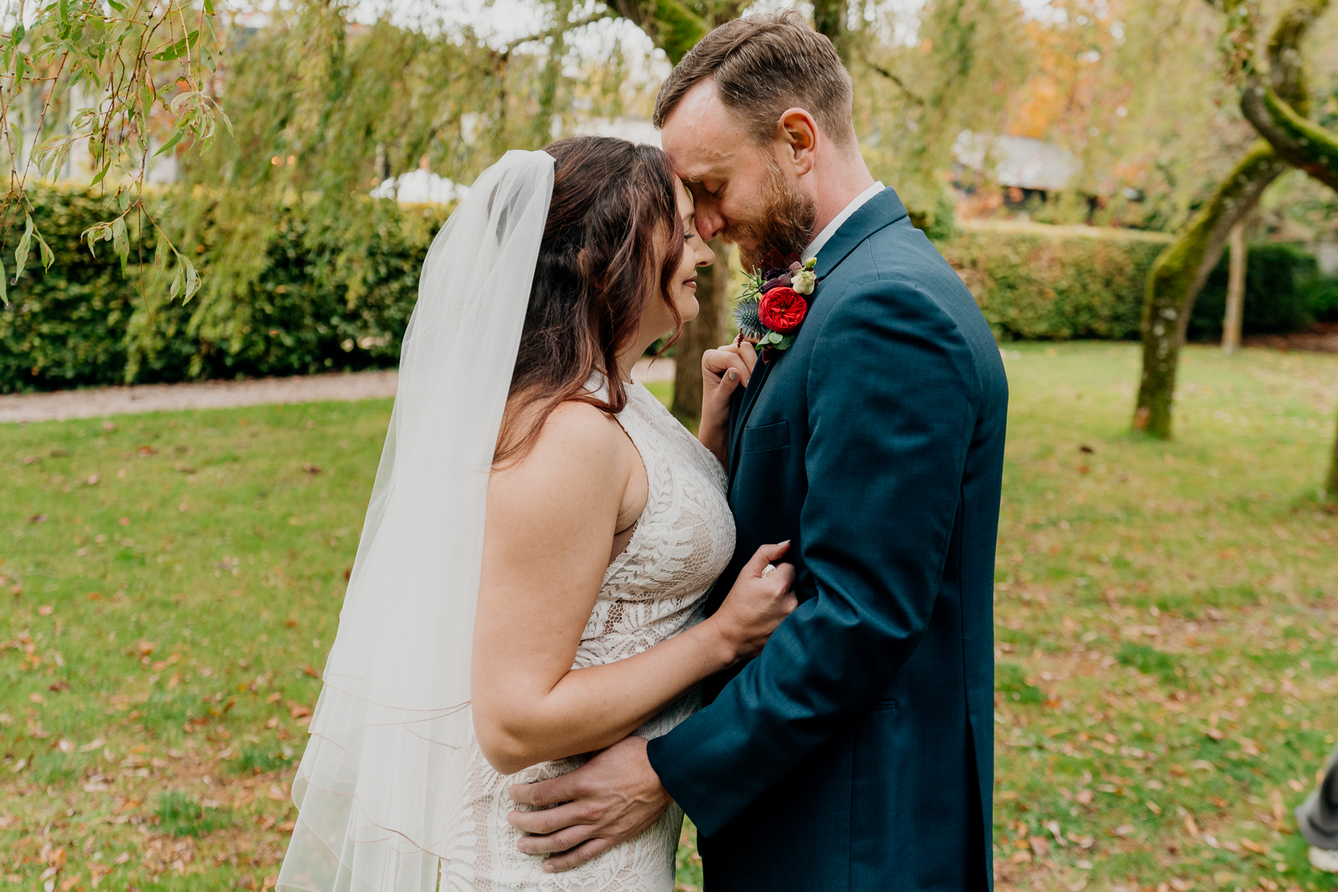 Emotional first look between bride and groom at Barberstown Castle.