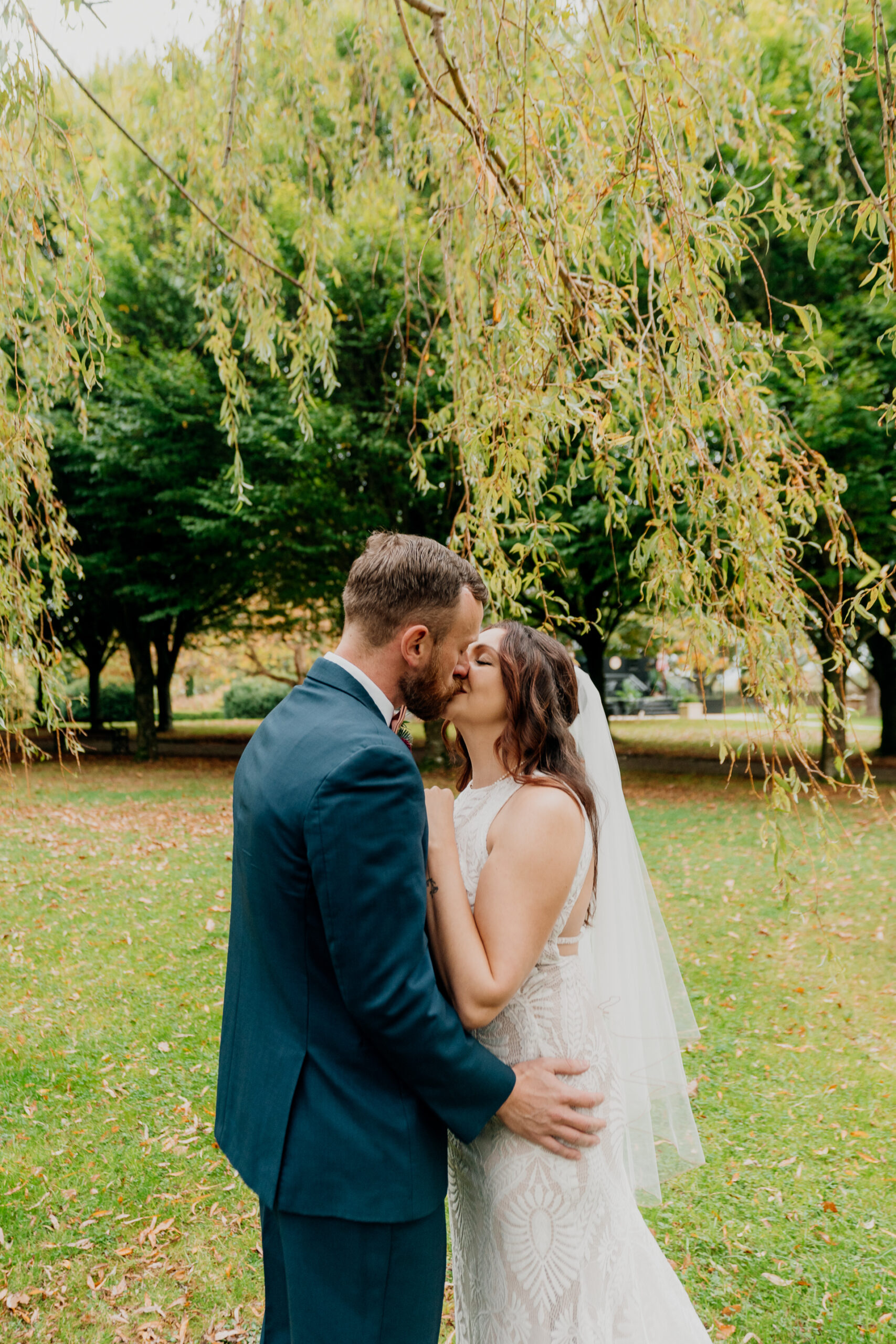 Emotional first look between bride and groom at Barberstown Castle.