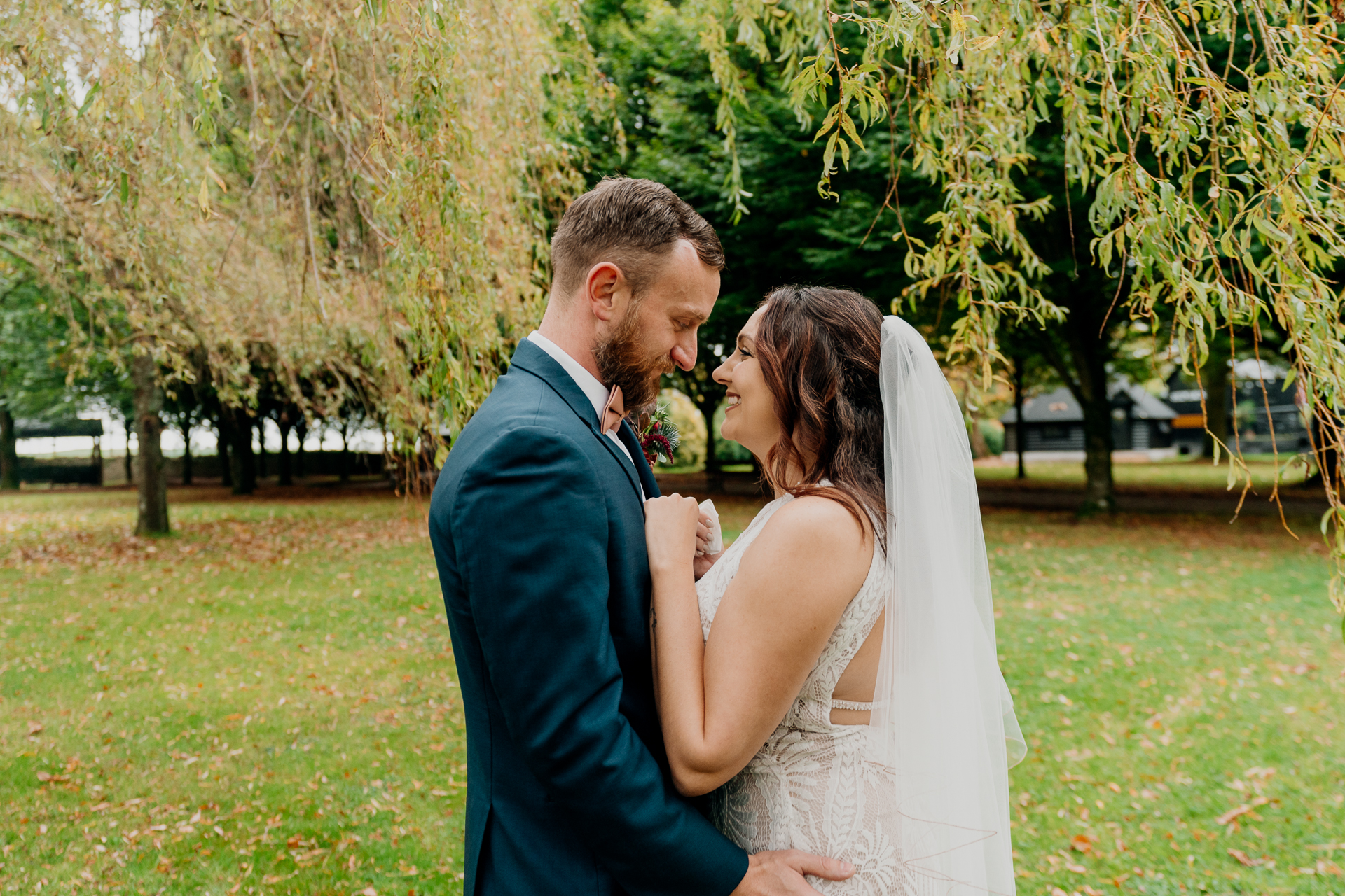 Emotional first look between bride and groom at Barberstown Castle.