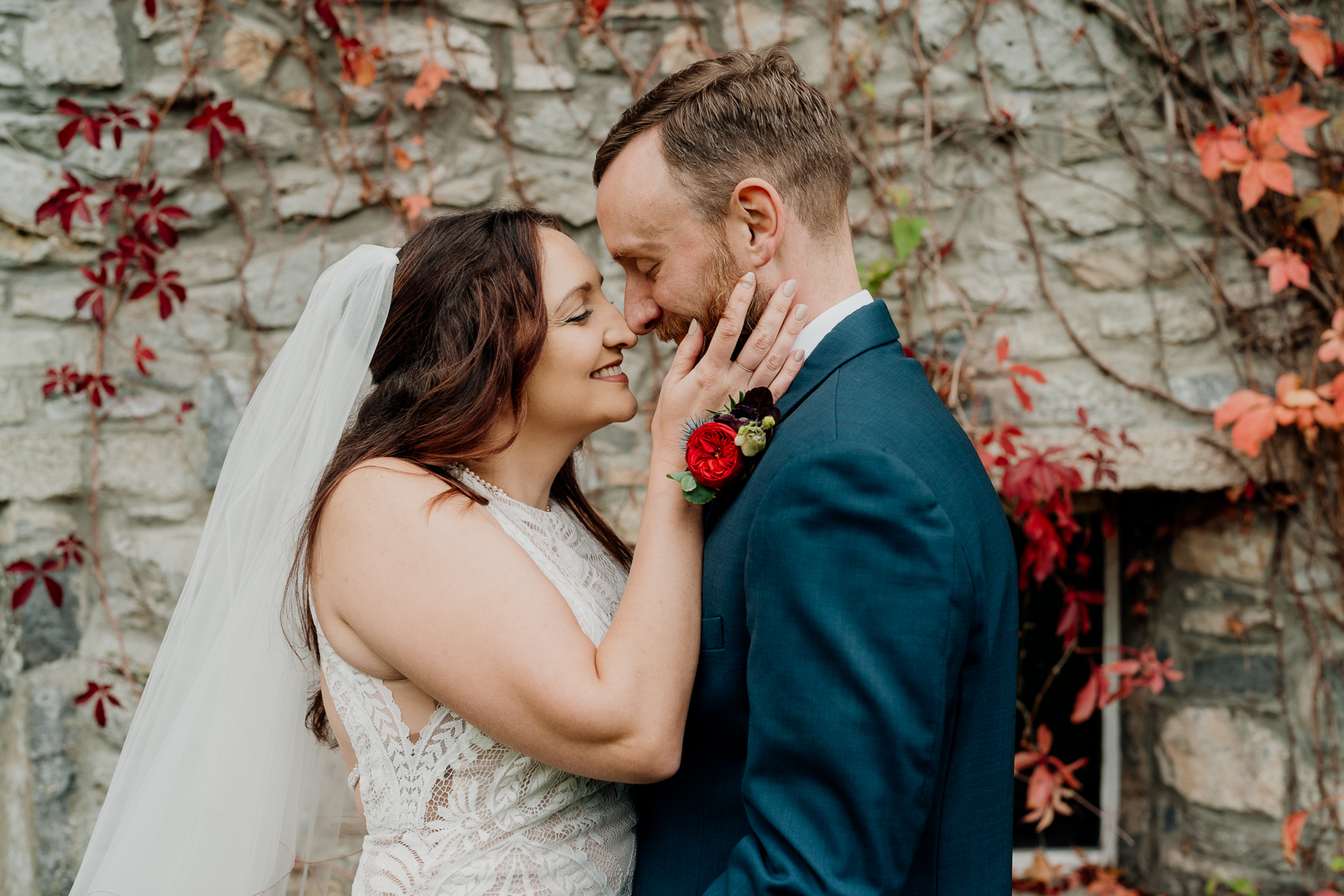 Bride and groom's romantic photo session in the garden of Barberstown Castle.