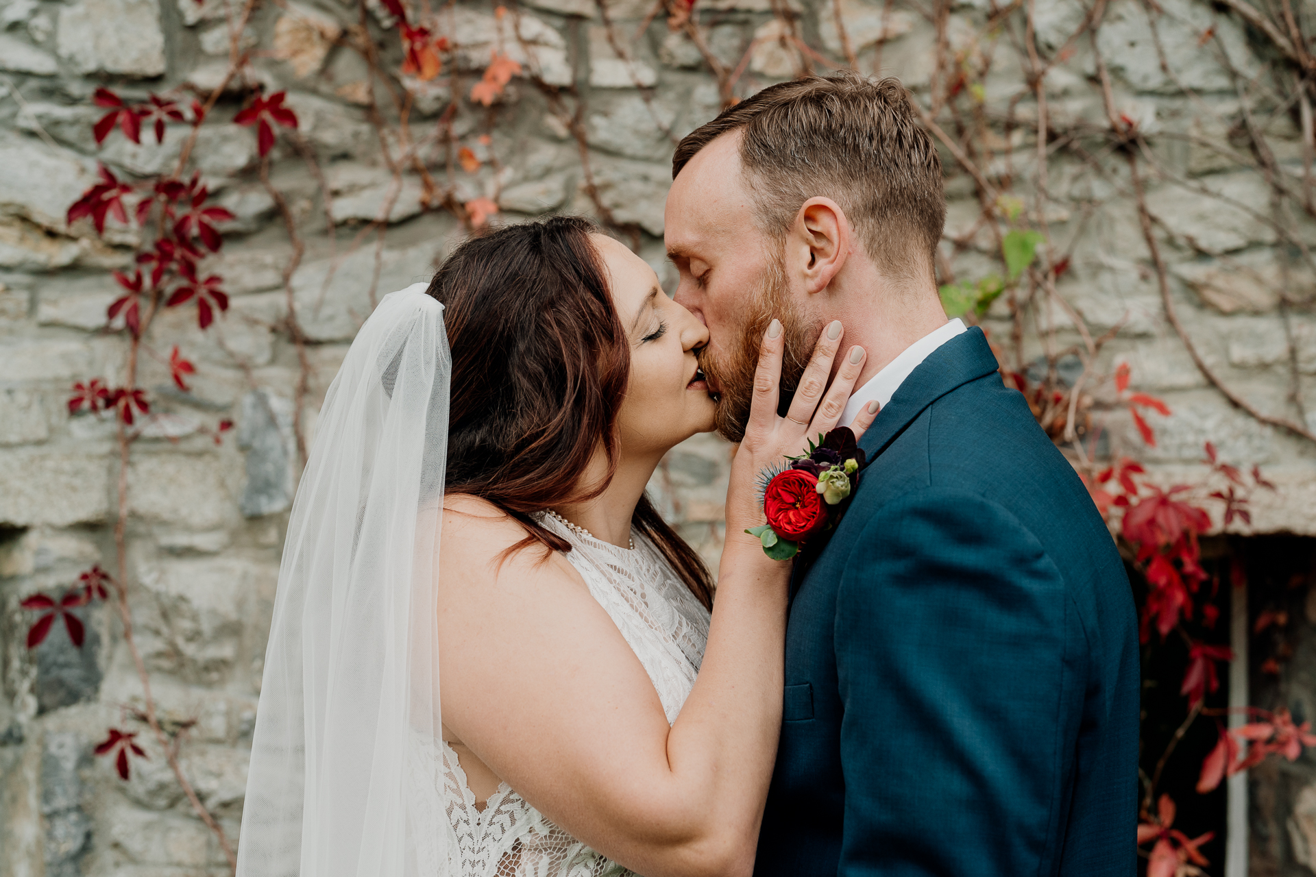 Bride and groom's romantic photo session in the garden of Barberstown Castle.