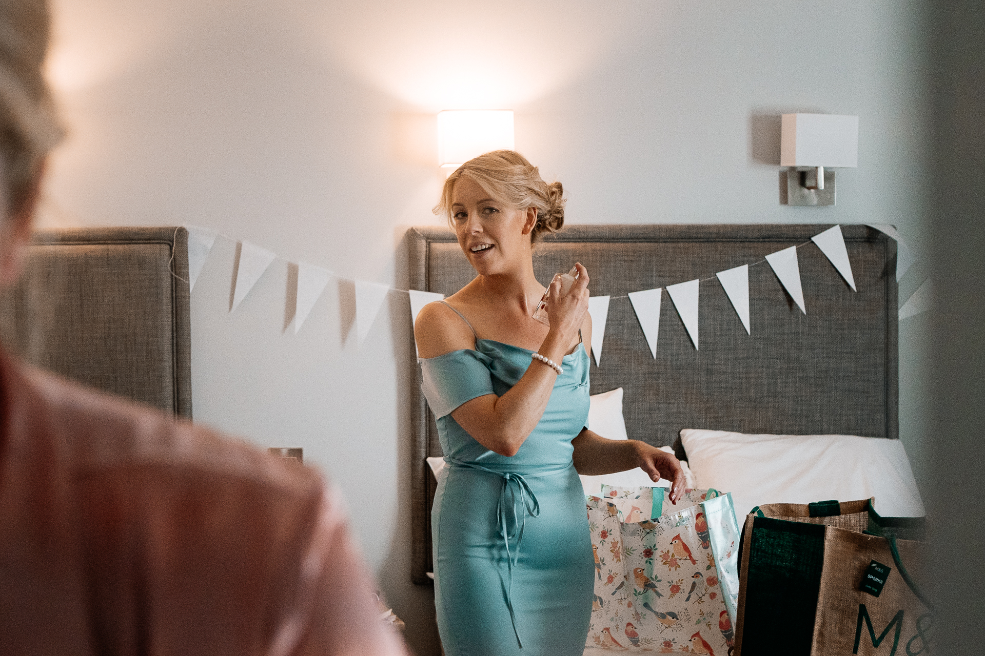 A person in a blue dress