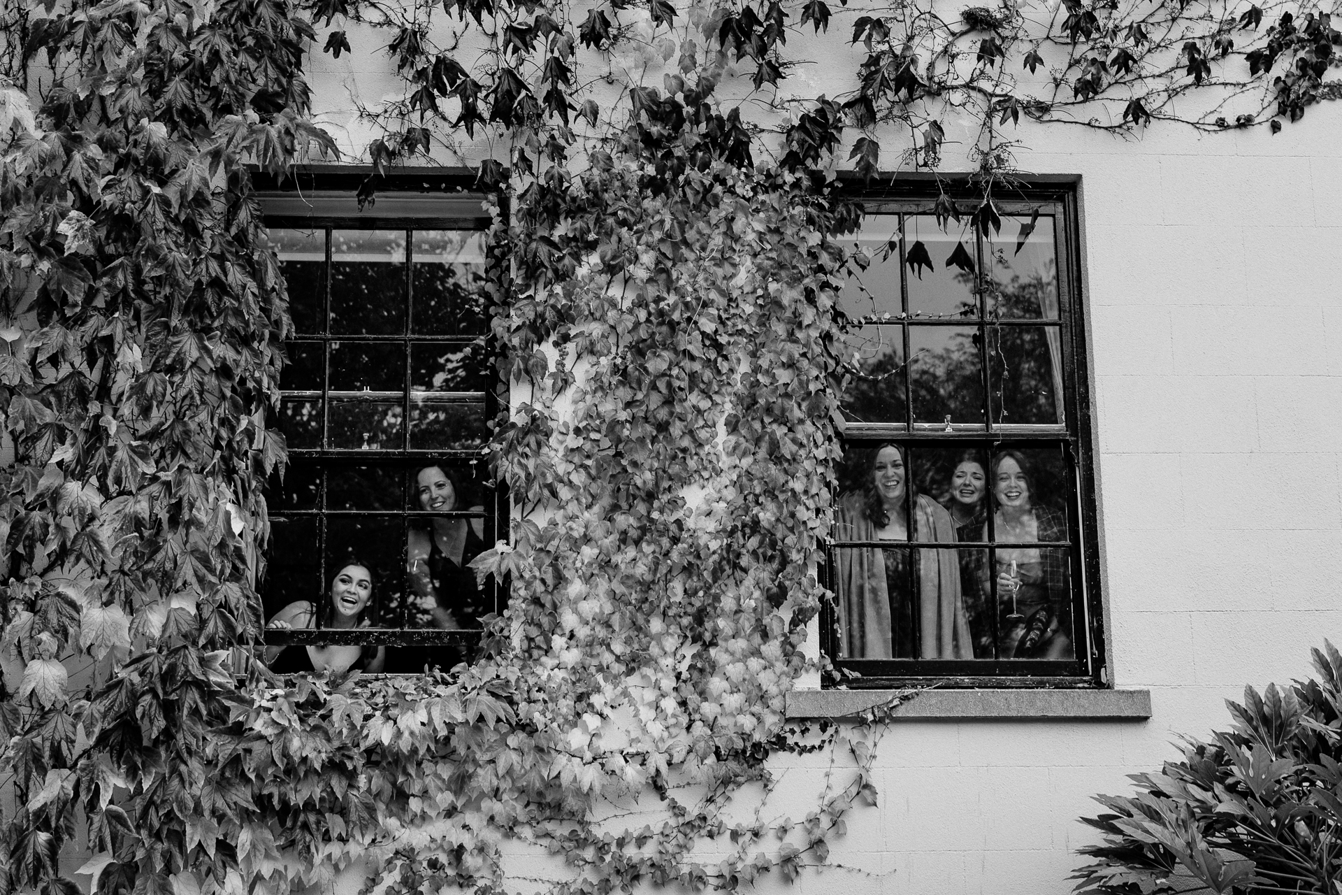 A group of people in a window