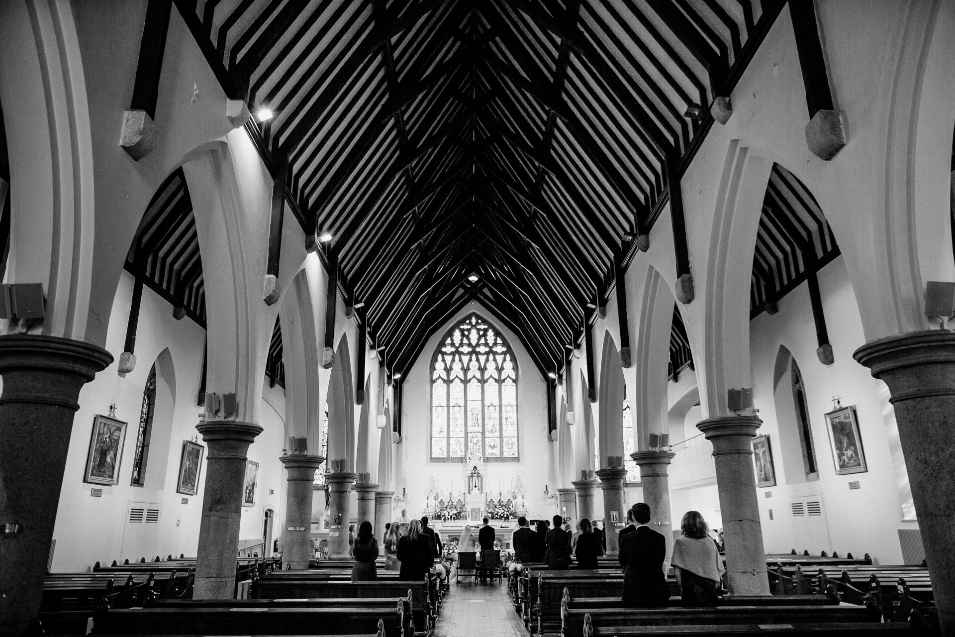 A large church with people in it