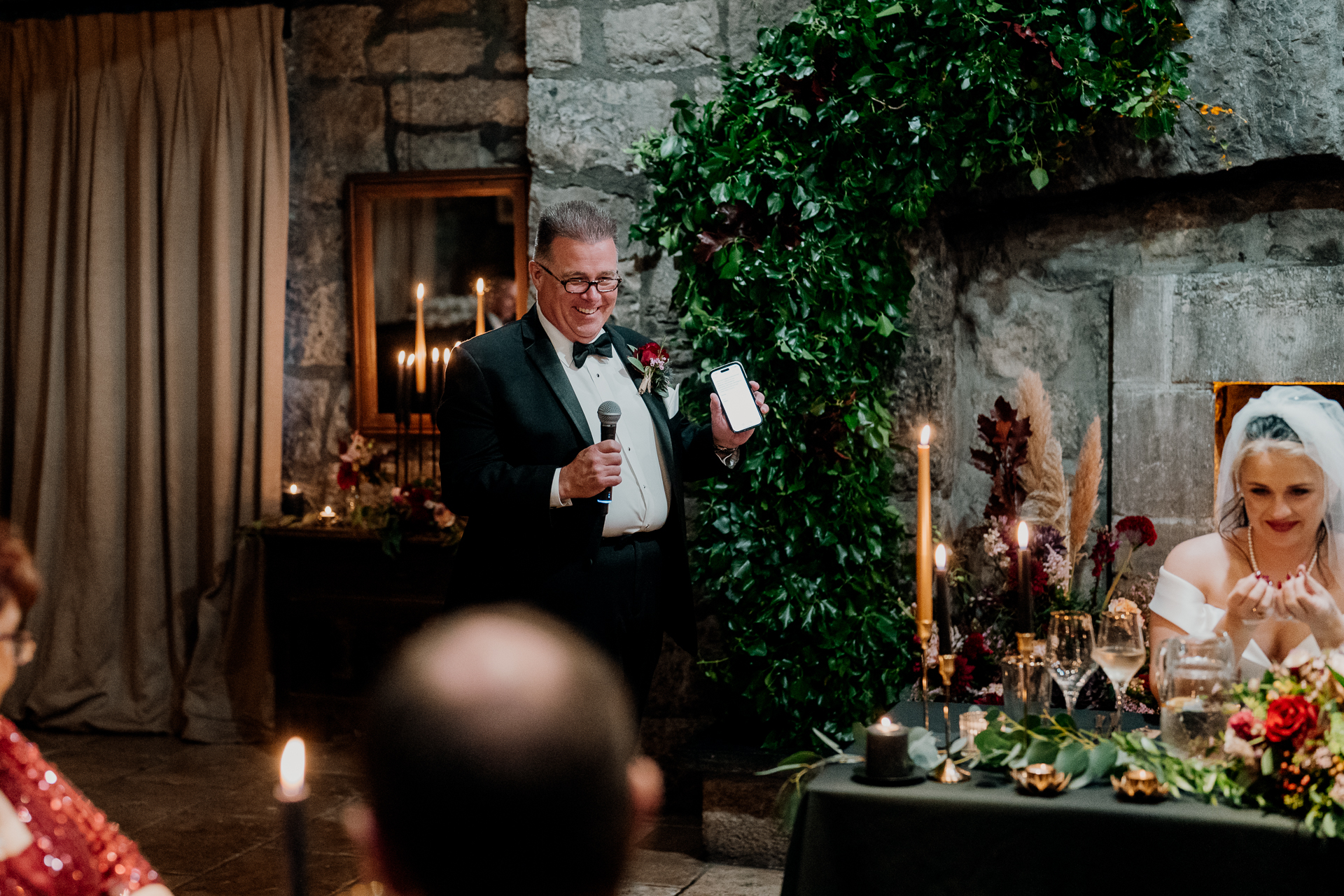 Emotional wedding speeches during the reception at Cloughan Castle, photographed by Galway Wedding Photographer Wojciech Koza.