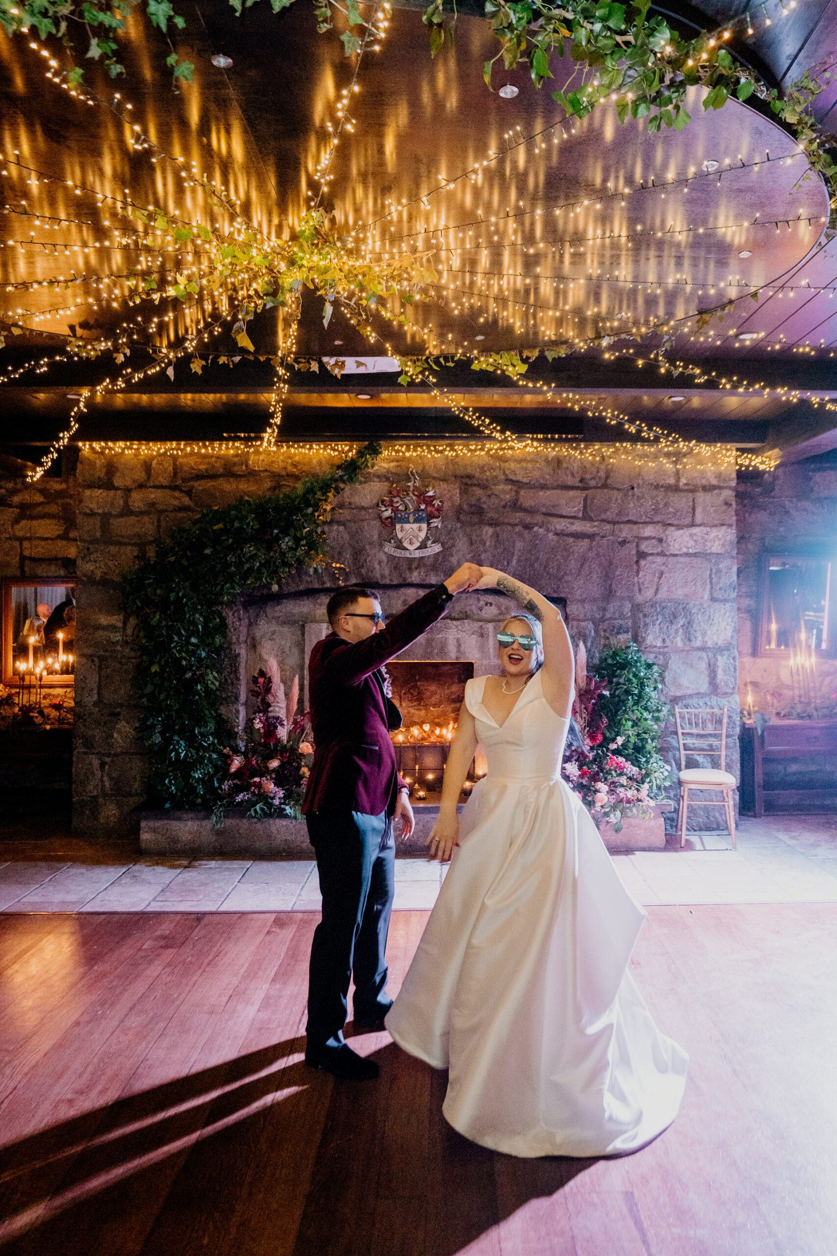 Bride and groom enjoying their first dance at Cloughan Castle, captured by Galway Wedding Photographer Wojciech Koza.