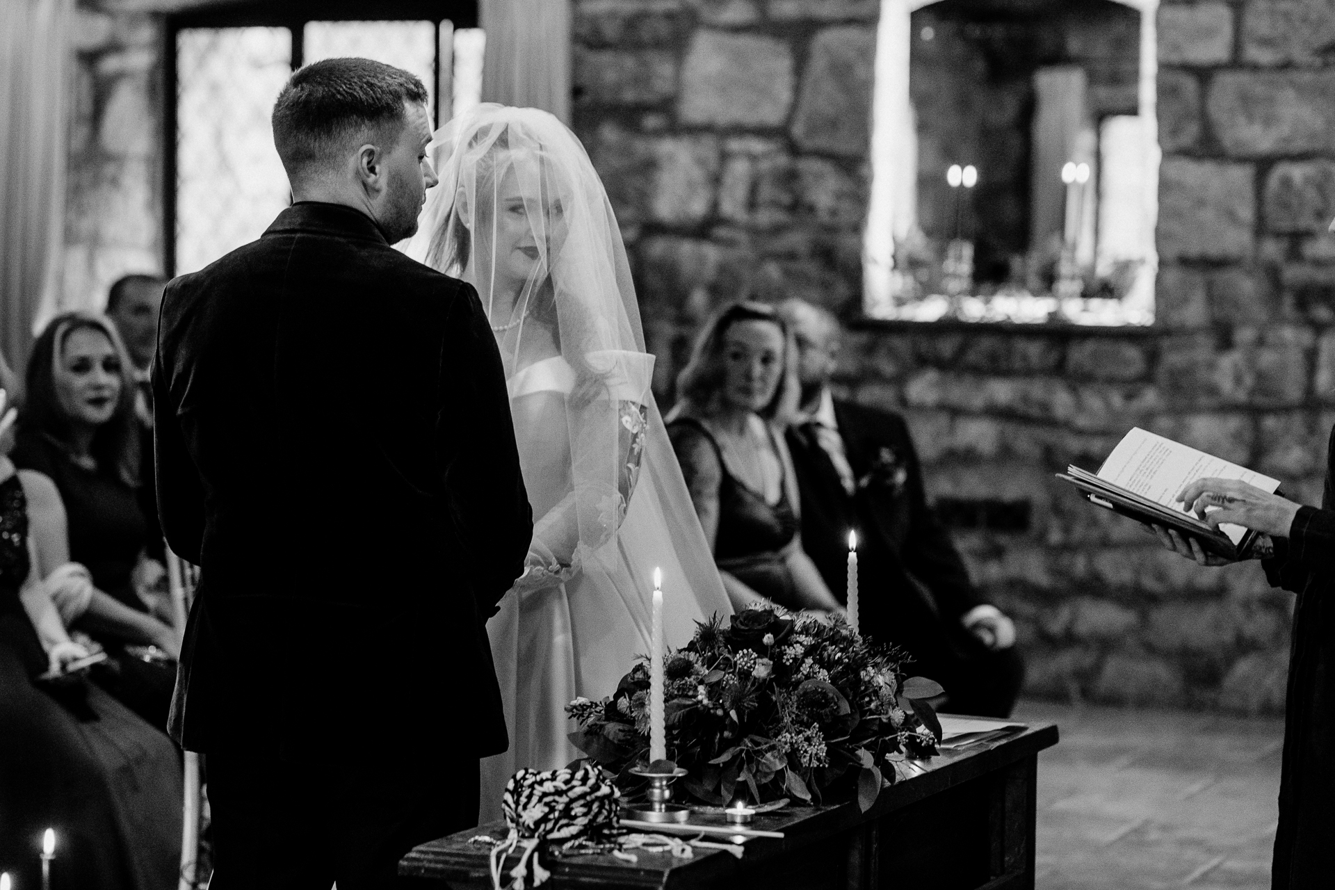 Wedding ceremony at Cloughan Castle, captured by Galway Wedding Photographer Wojciech Koza, highlighting the romantic setting and candid emotions.