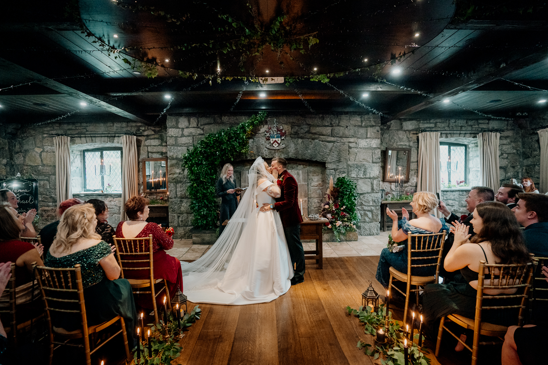 Wedding ceremony at Cloughan Castle, captured by Galway Wedding Photographer Wojciech Koza, highlighting the romantic setting and candid emotions.