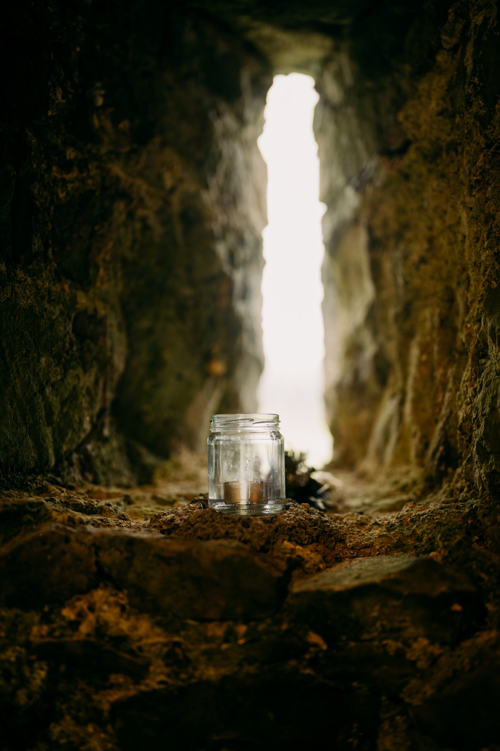 A glass of water in a cave