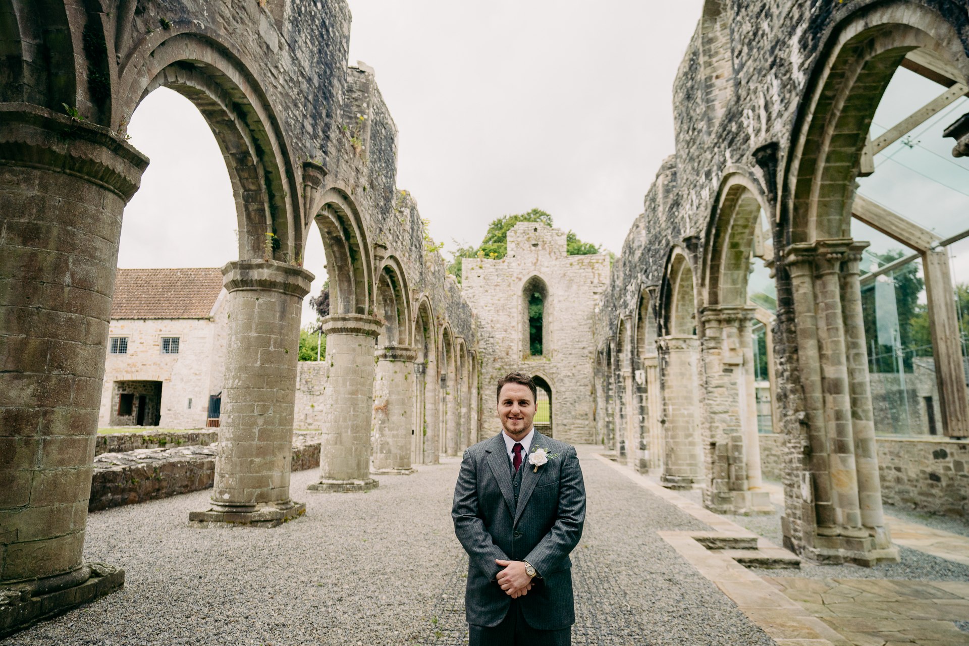 A man standing in a courtyard