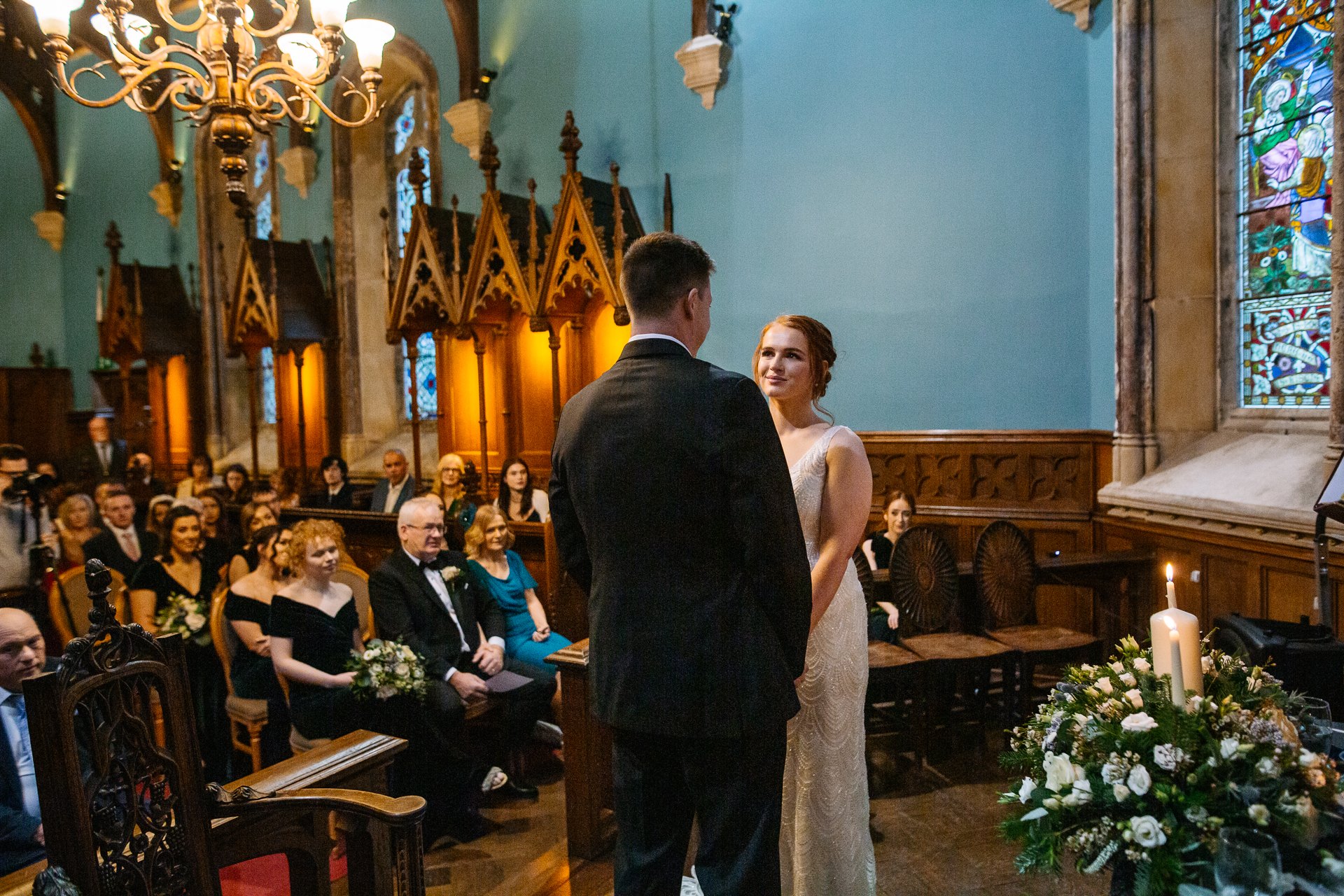 A man and woman in a church