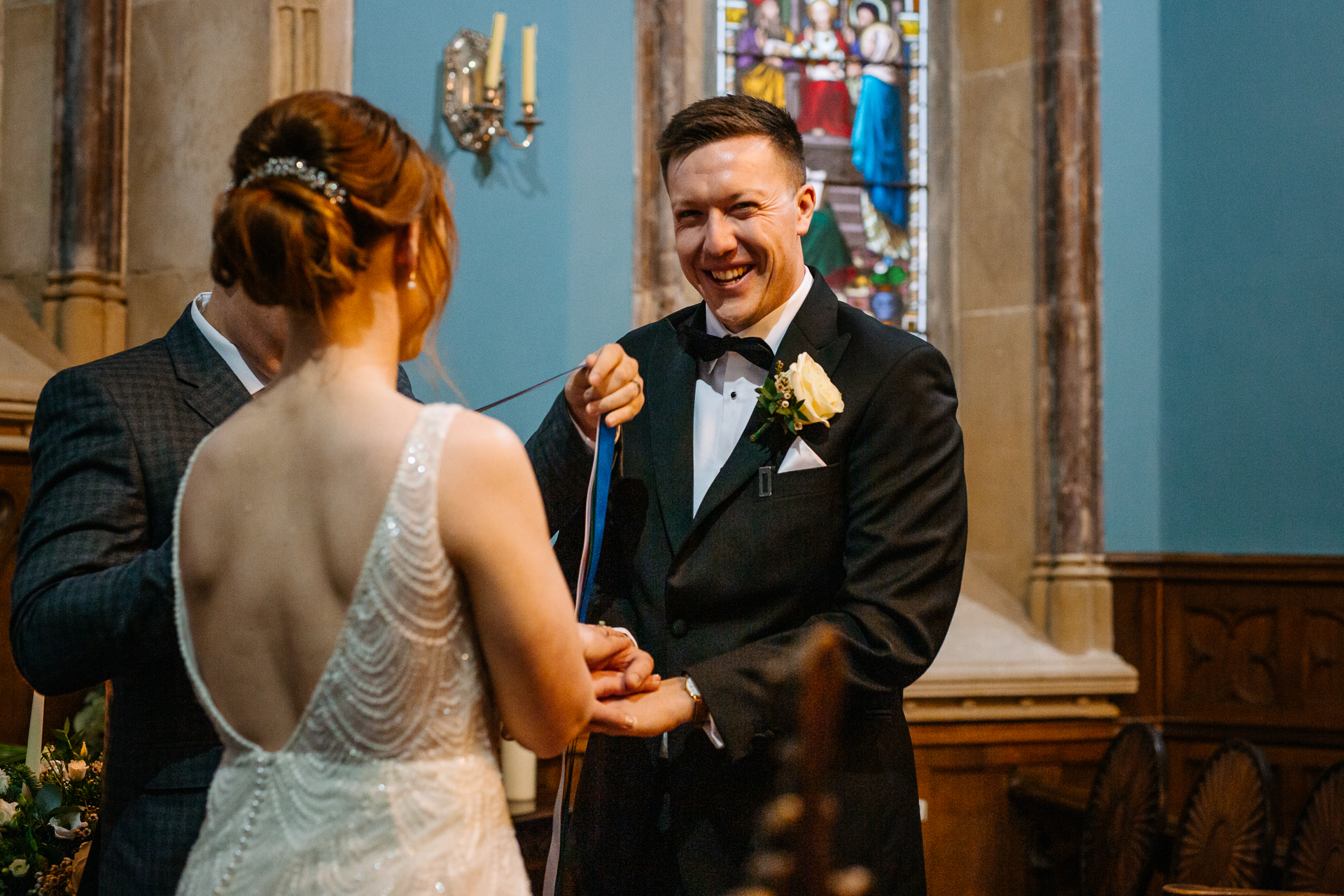 A man and woman in wedding attire