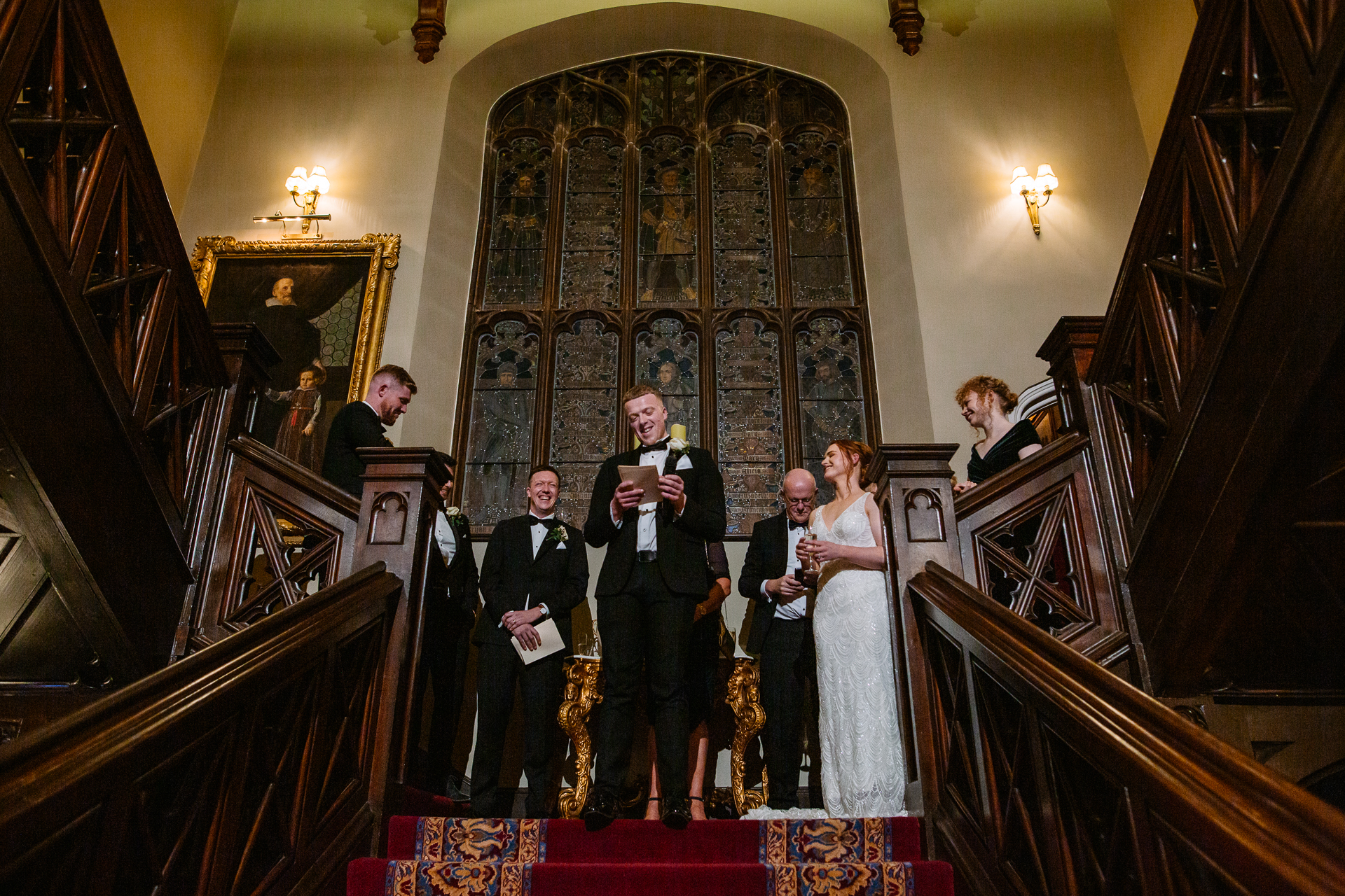 A group of people on a staircase