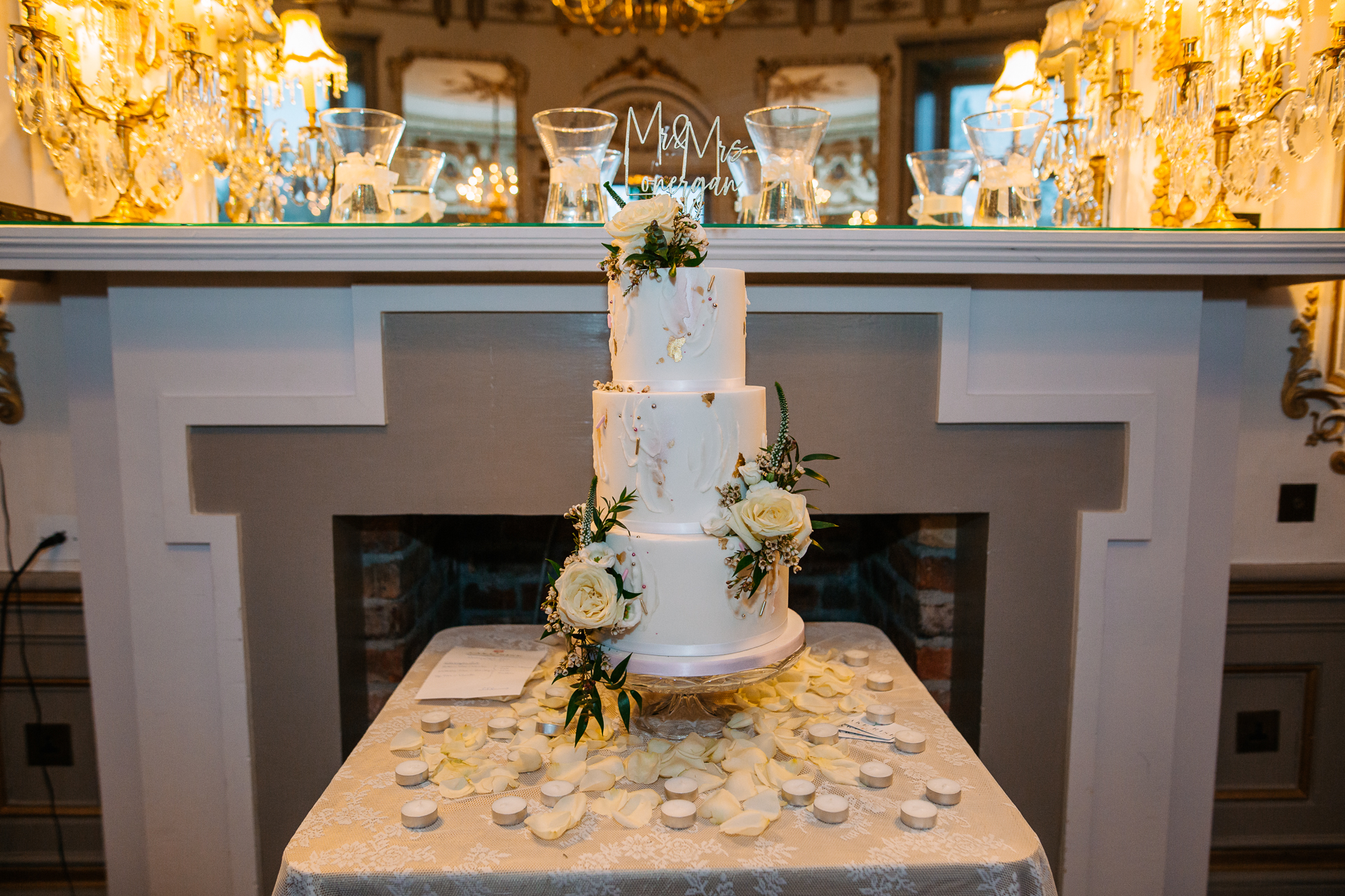 A wedding cake on a table