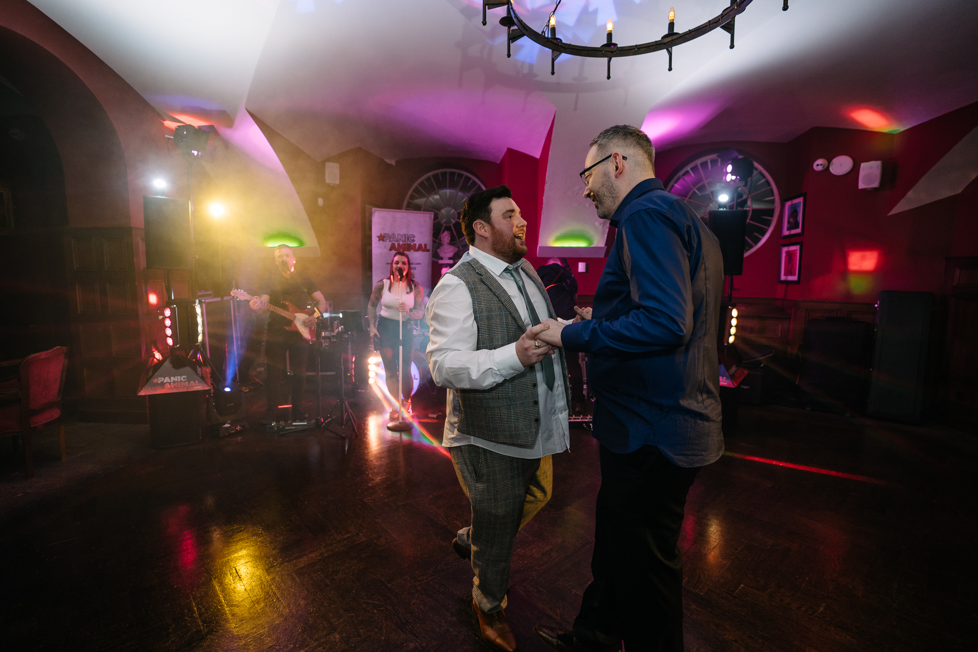 Two grooms sharing their romantic first dance, followed by a lively wedding party at Markree Castle, Ireland