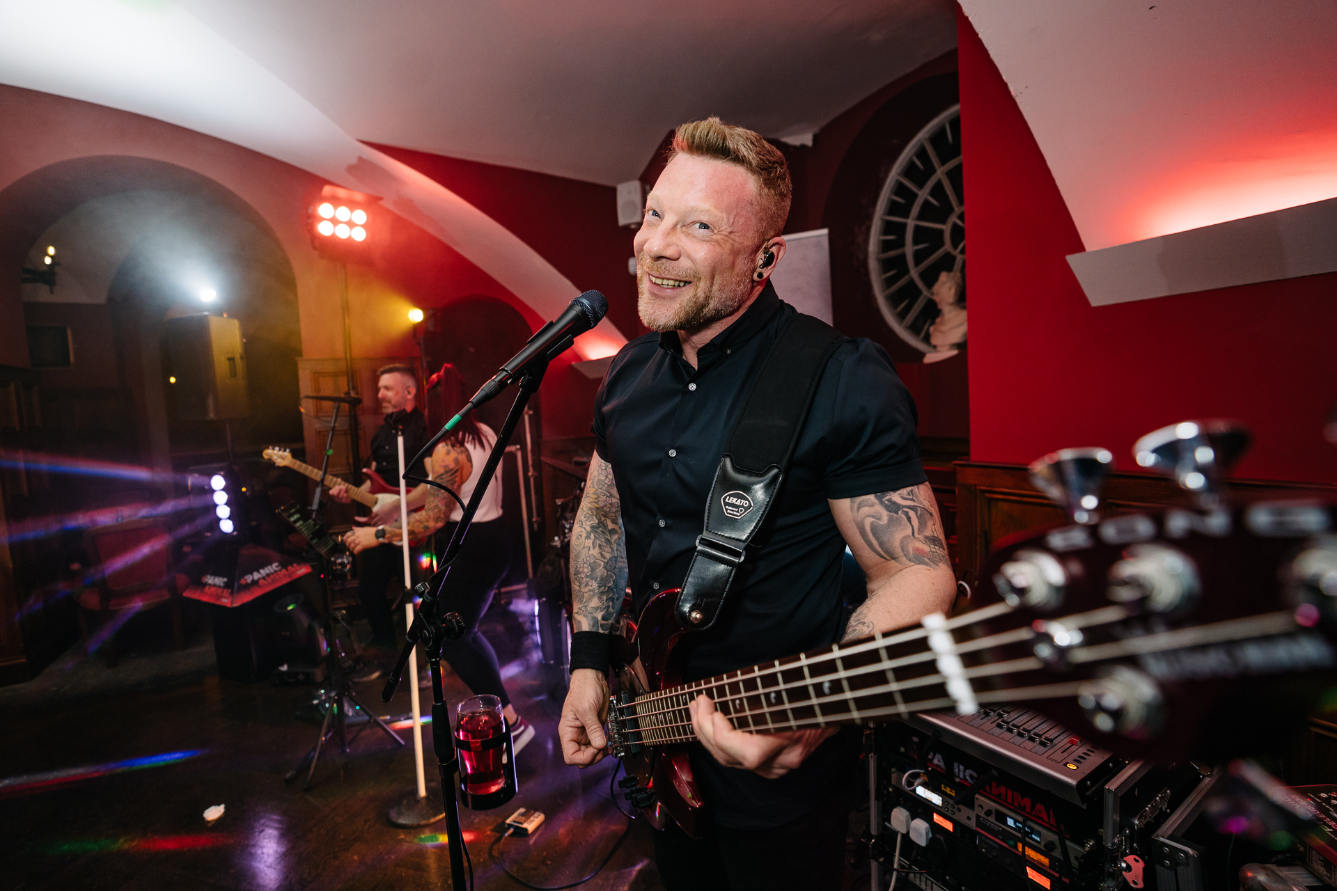 A live band performing during the LGBT wedding reception at Markree Castle, Ireland, creating a vibrant and joyful atmosphere.