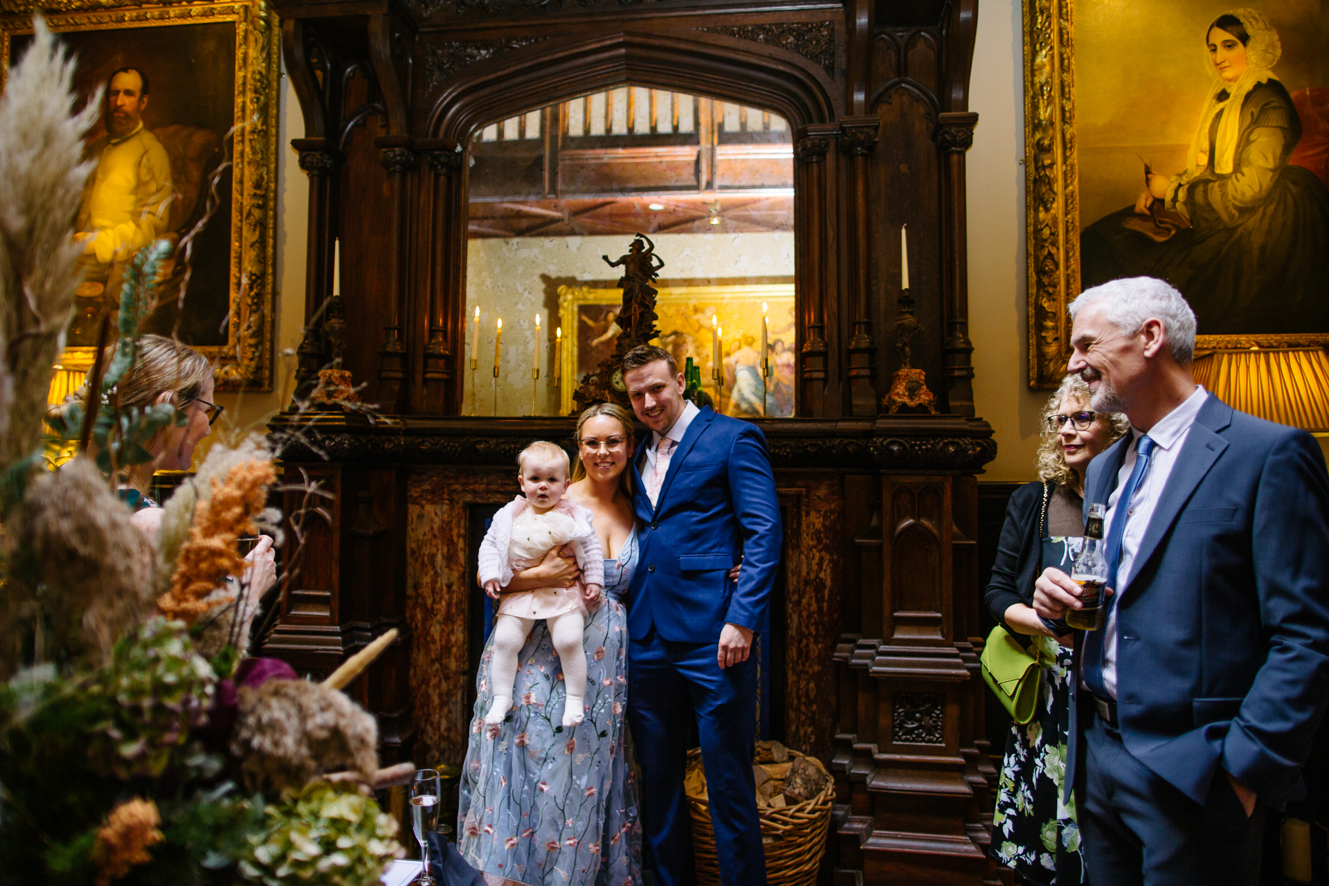 Two grooms enjoying their wedding reception at Markree Castle’s grand hall