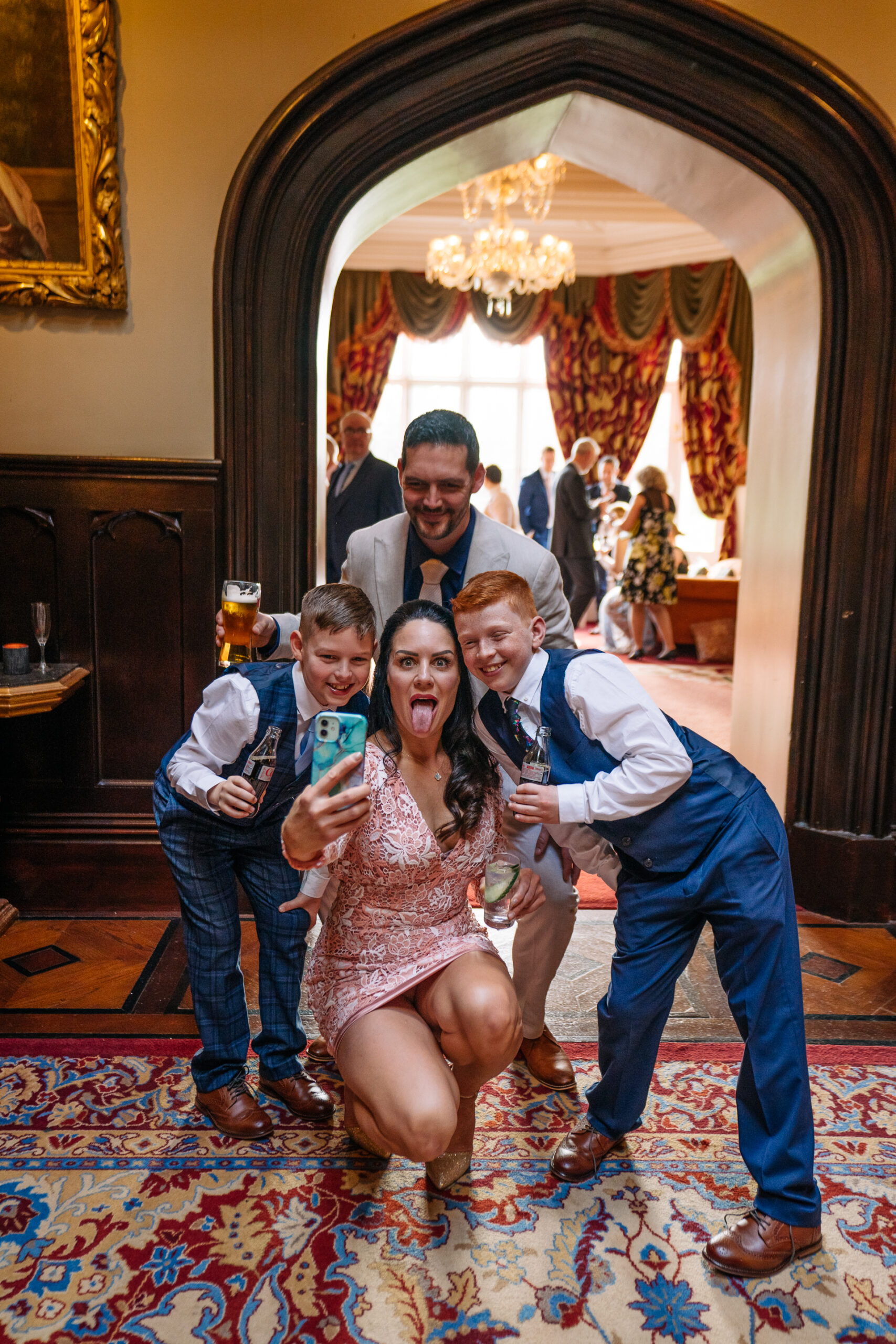 Guests raising a toast during the wedding reception at Markree Castle.