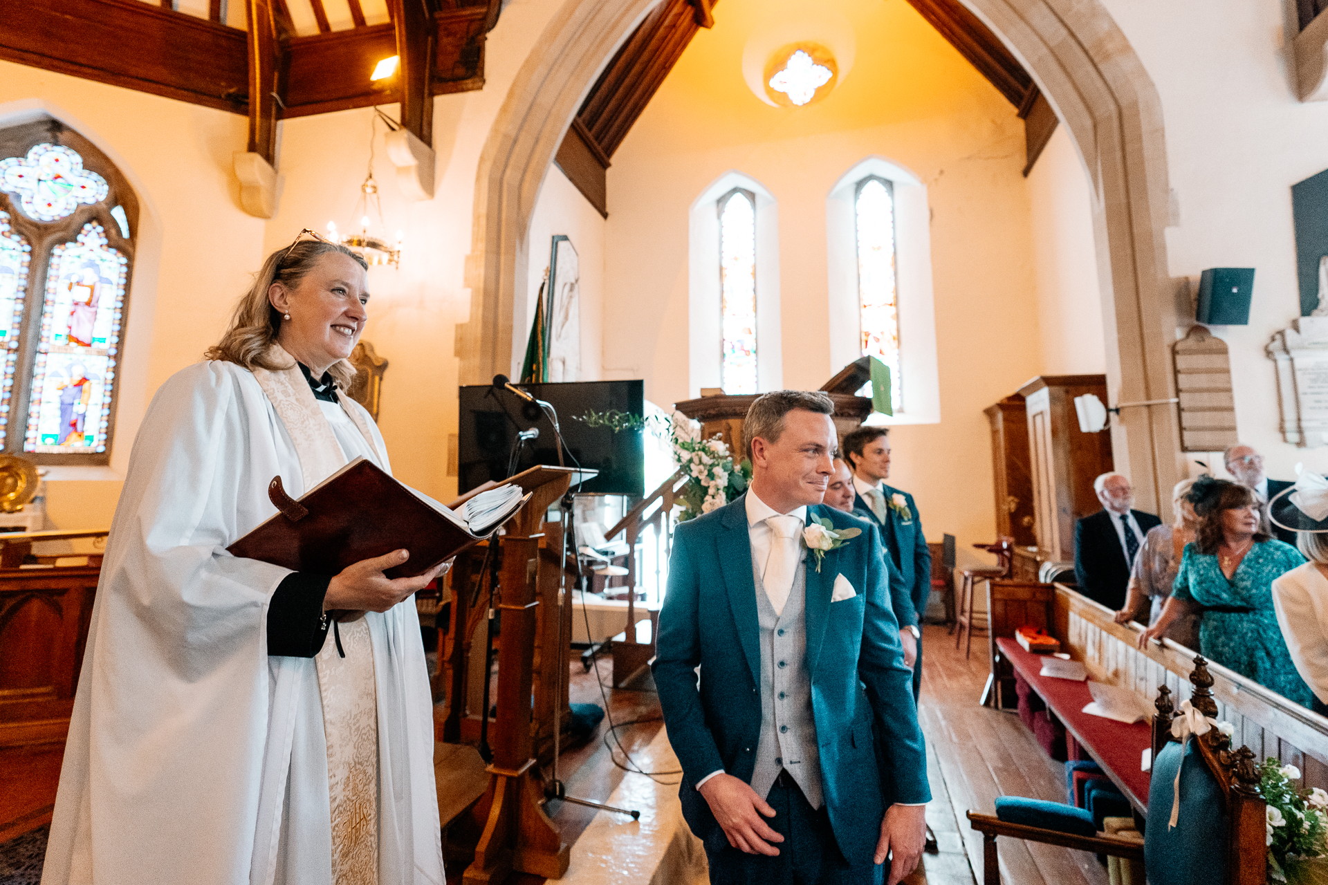 A man and woman in a church