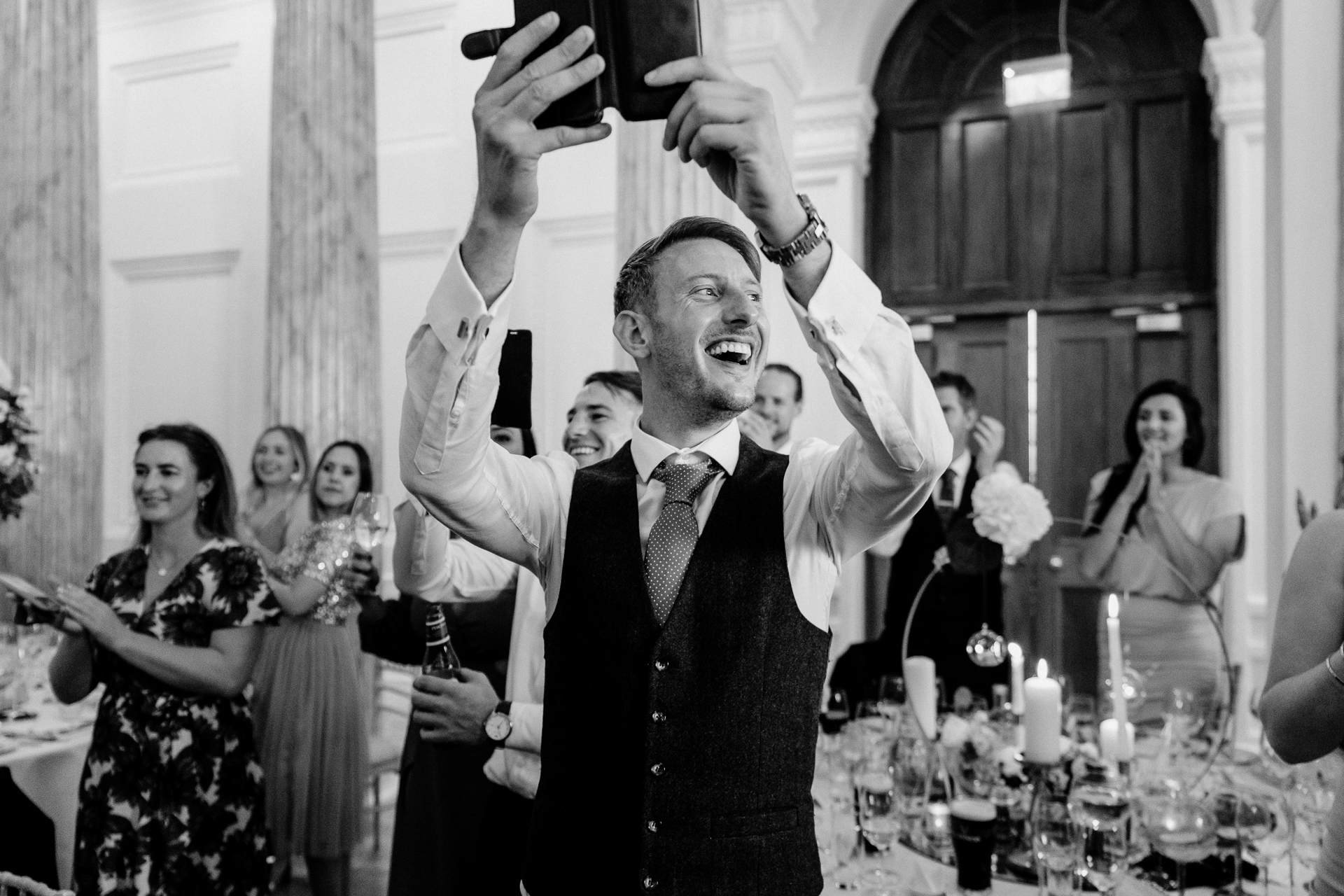 Father of the bride delivering a heartfelt speech at Powerscourt House in Wicklow.