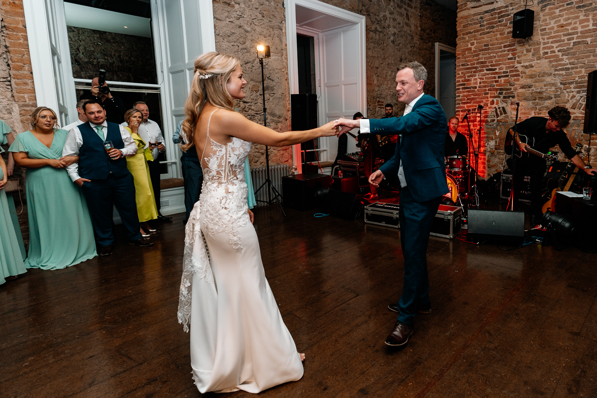 Bride and groom sharing their first dance at Powerscourt House in Wicklow.