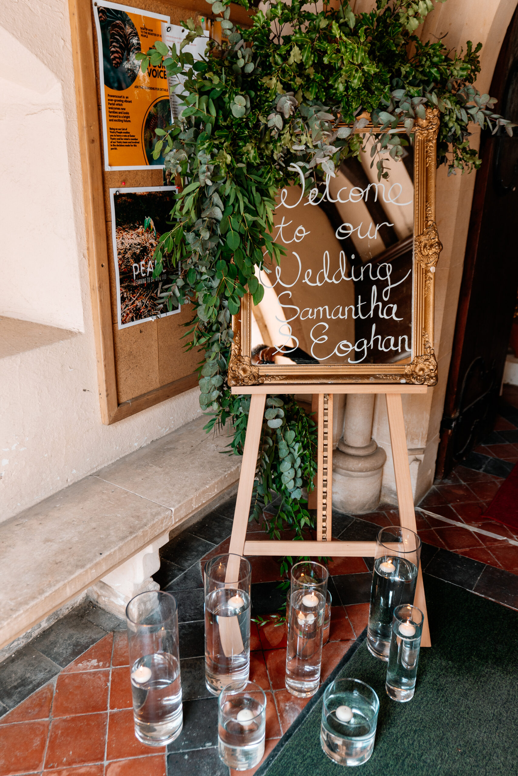 Wedding ceremony held at a historic church near Powerscourt House in Wicklow.