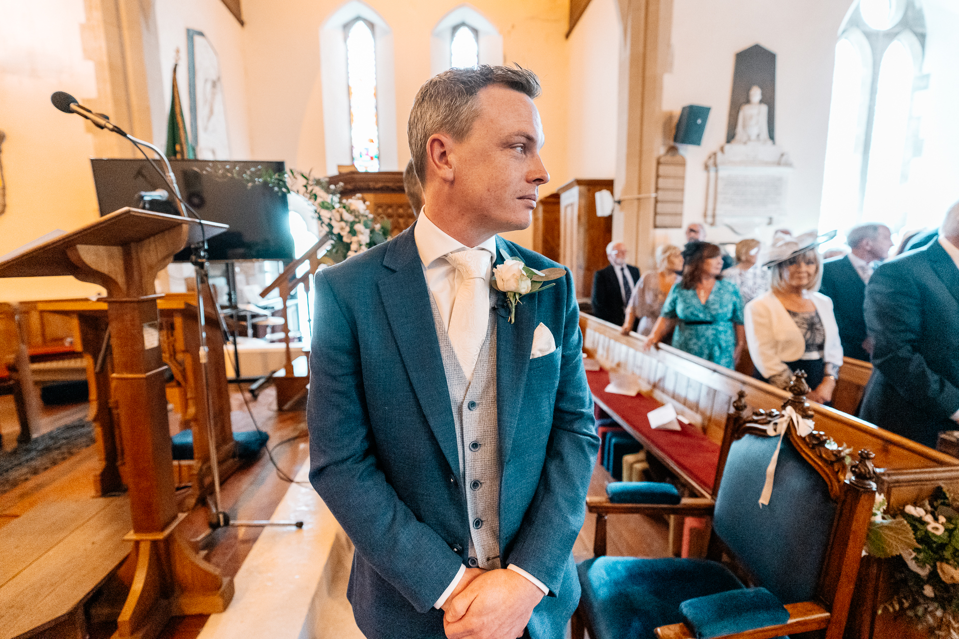 Wedding ceremony held at a historic church near Powerscourt House in Wicklow.