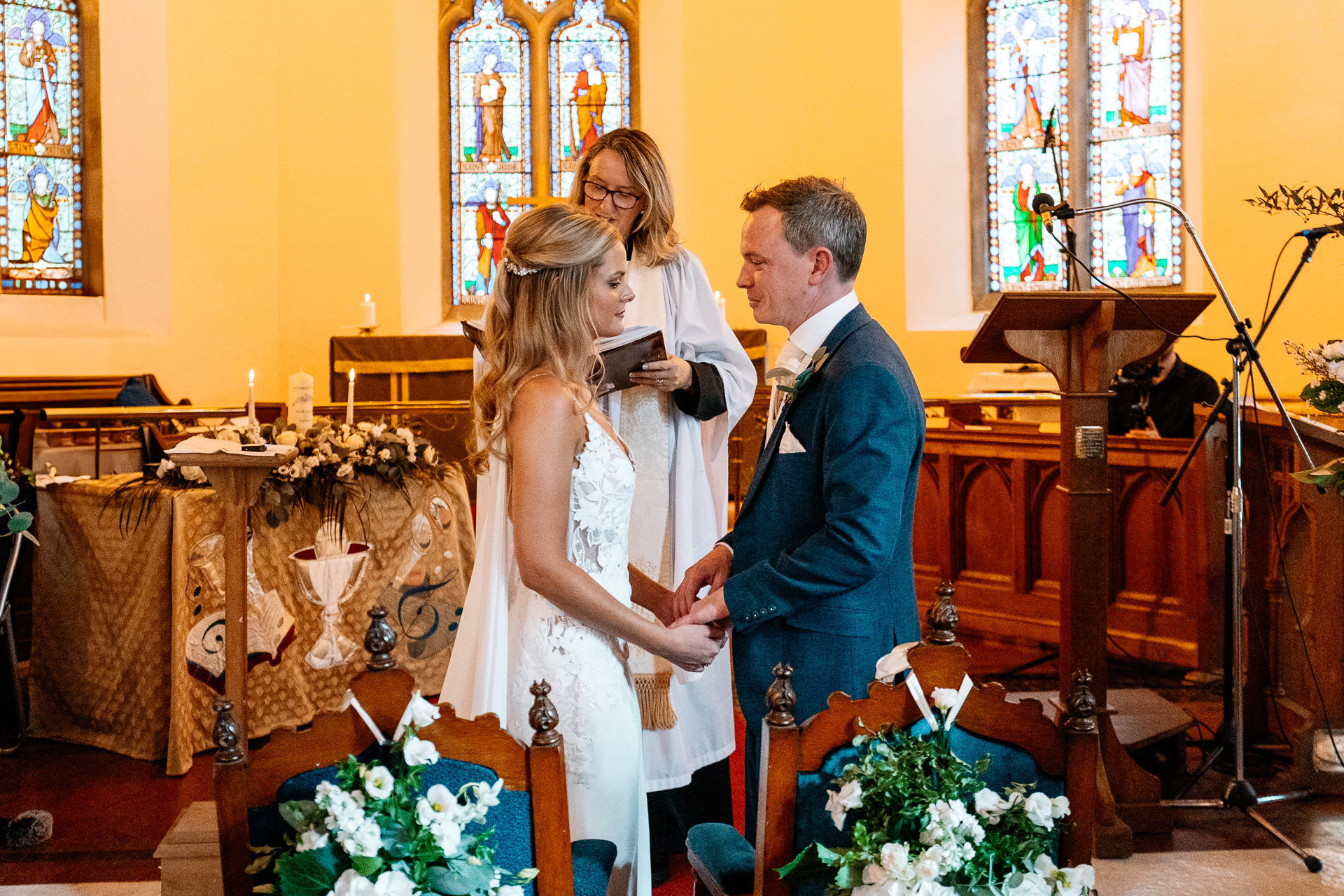 Wedding ceremony held at a historic church near Powerscourt House in Wicklow.