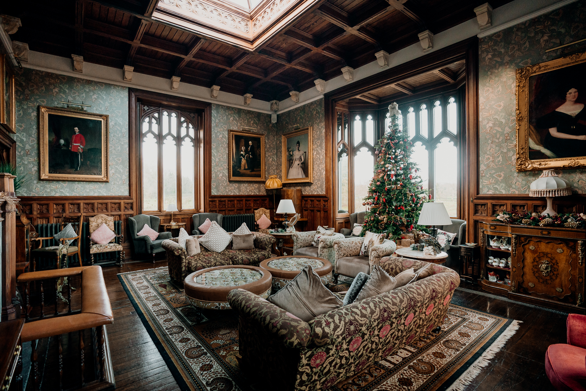 A living room with a christmas tree