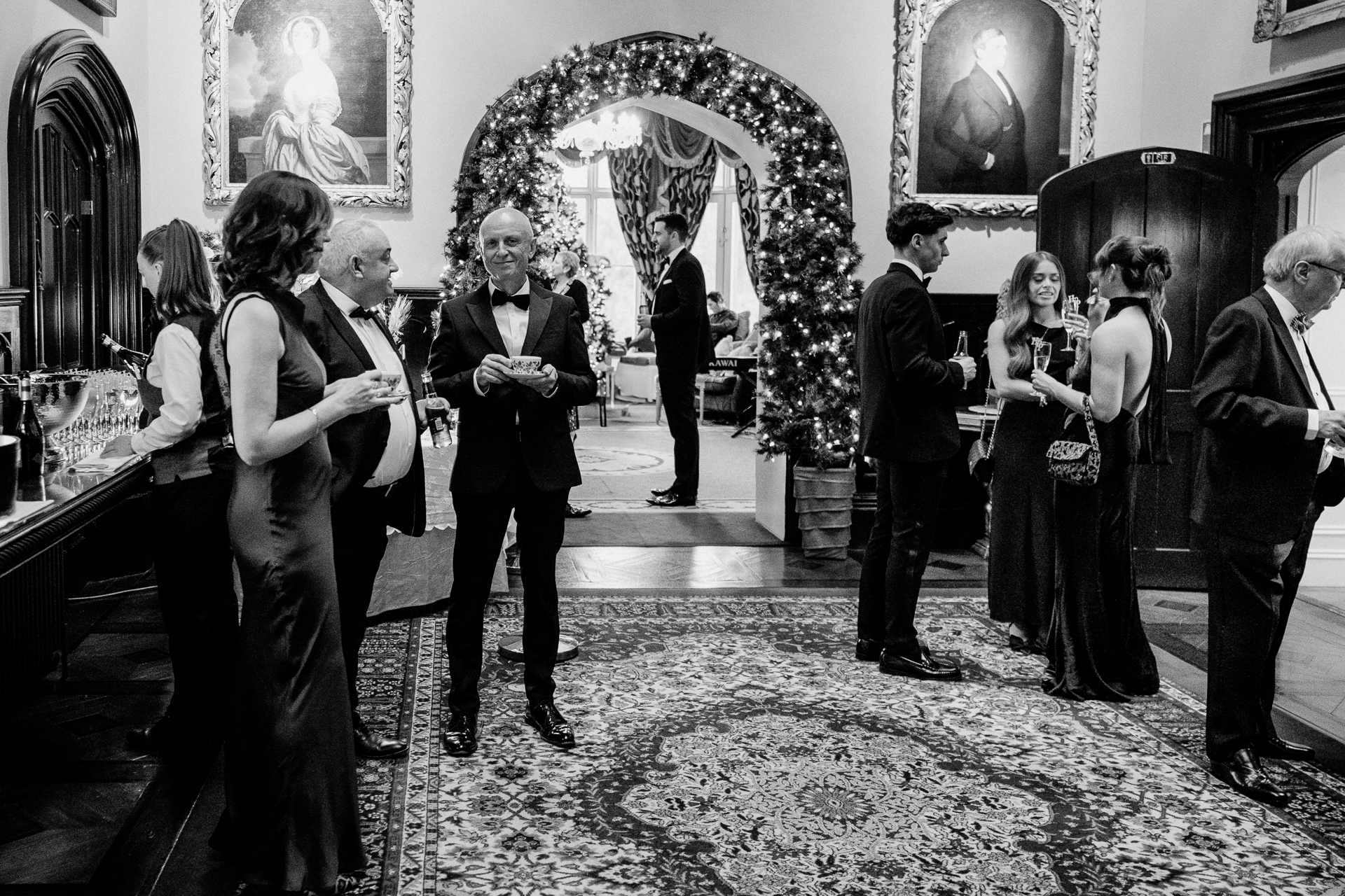 A group of people standing in a room