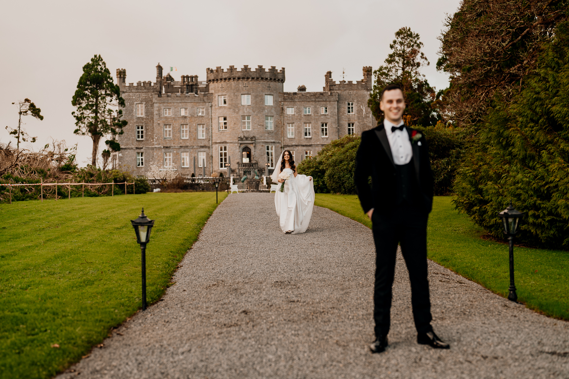 A man and woman in wedding attire