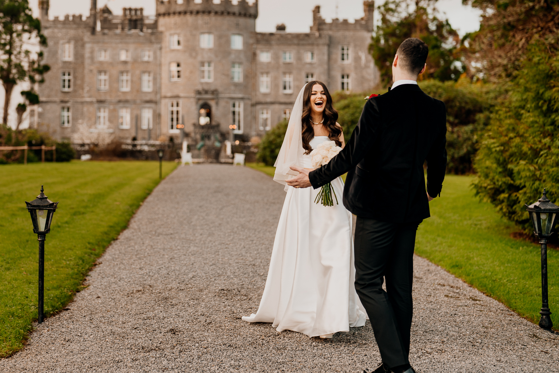 A man and woman in wedding attire