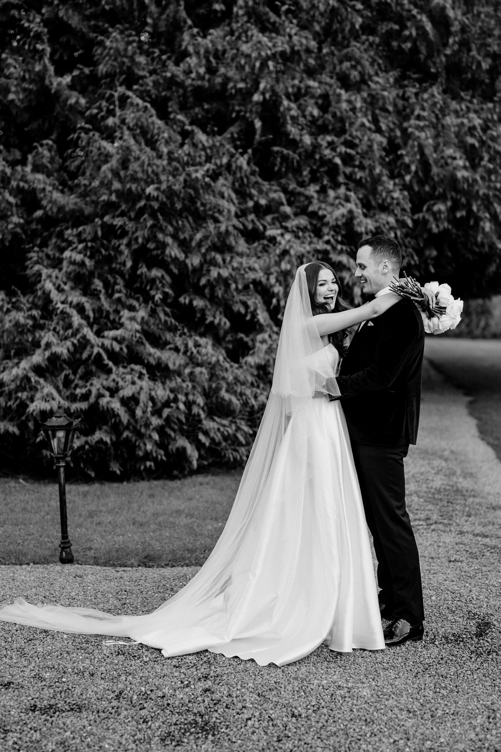 A man and woman in wedding attire