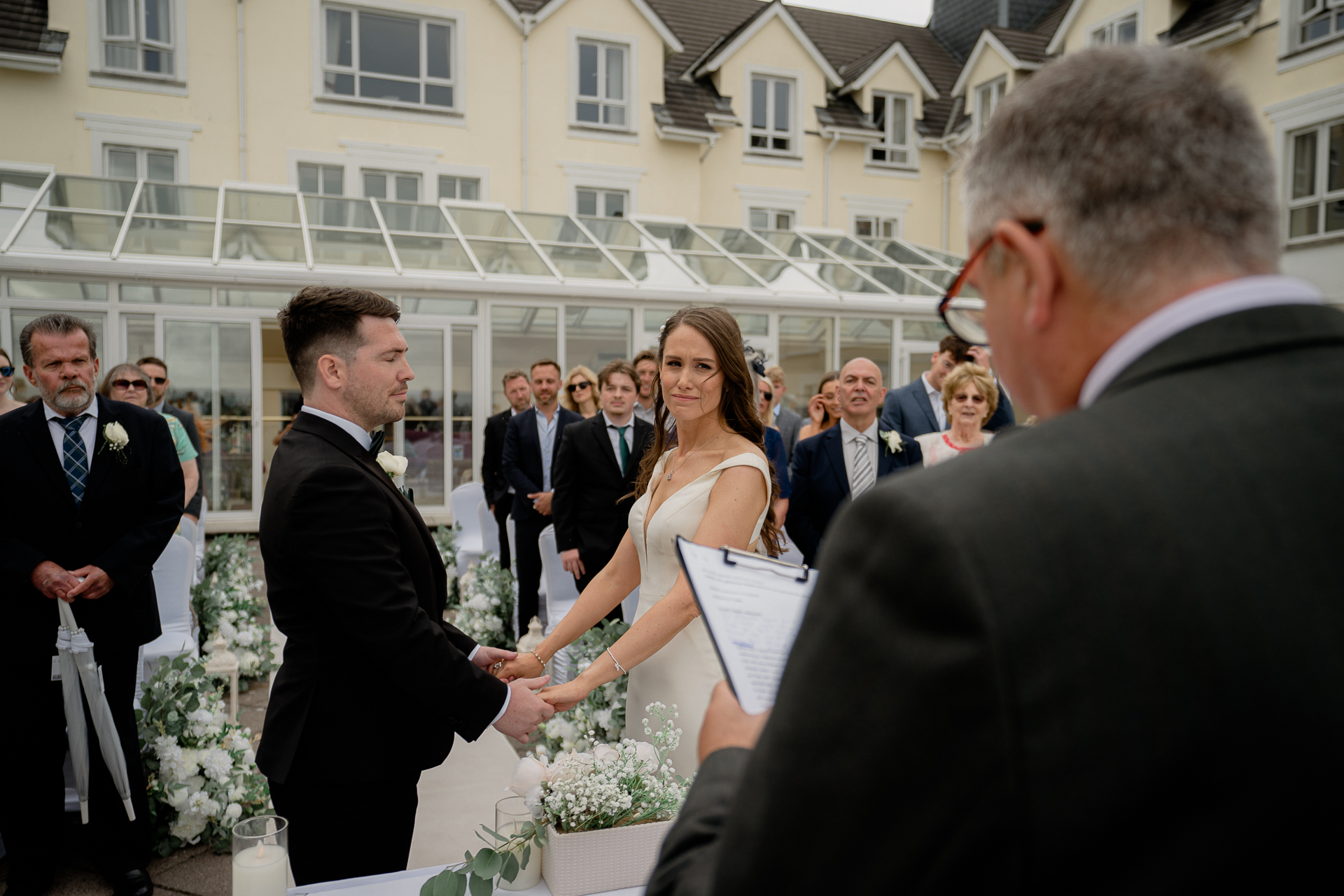 A man and woman shaking hands