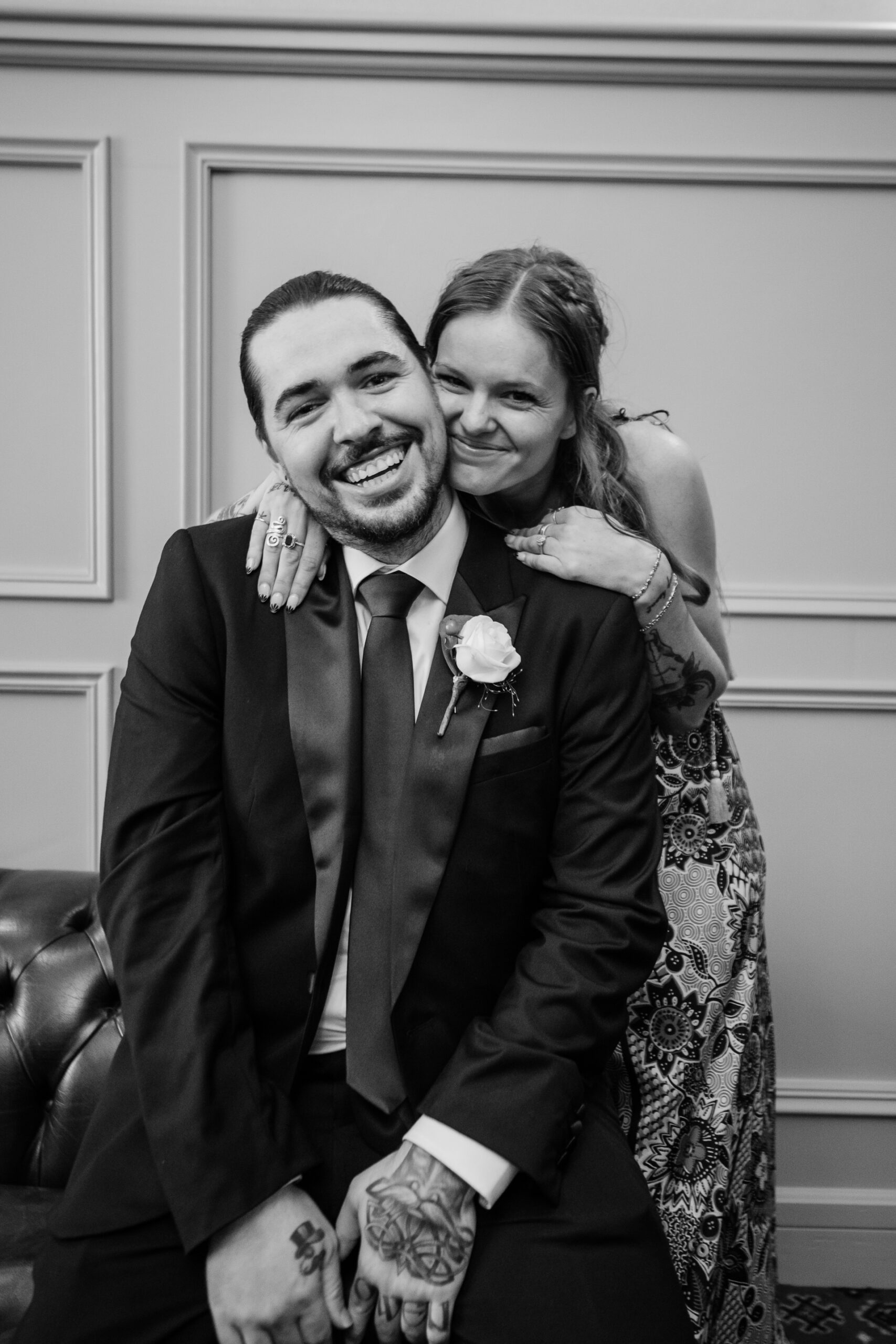 A man and woman posing for a picture