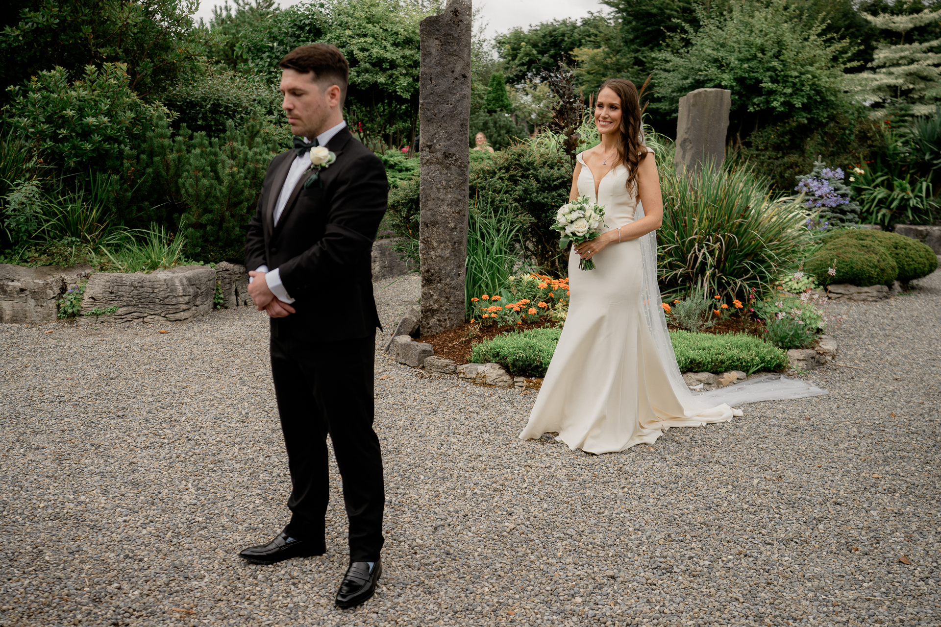 A man and woman in wedding attire