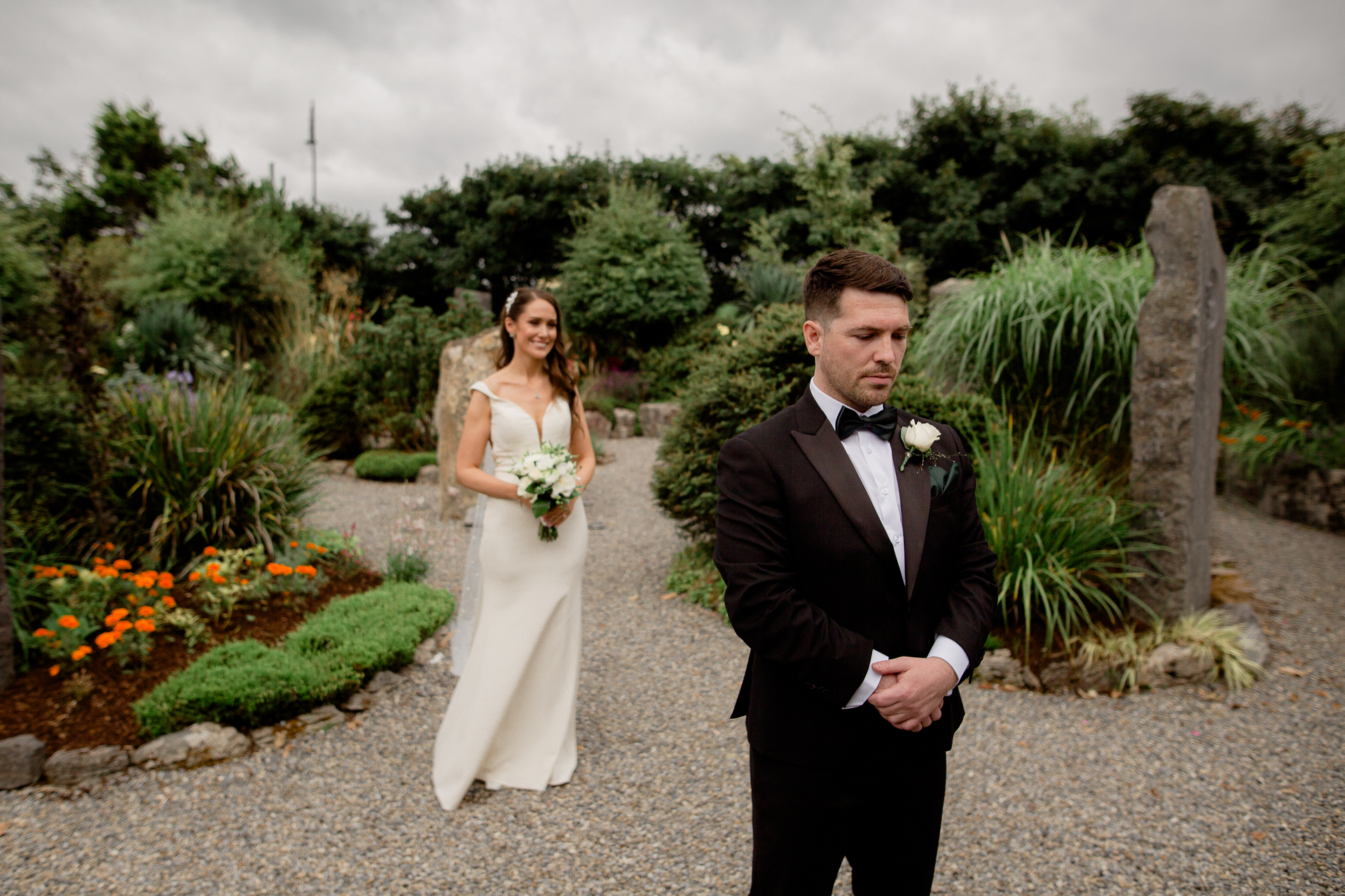 A man and woman in wedding attire