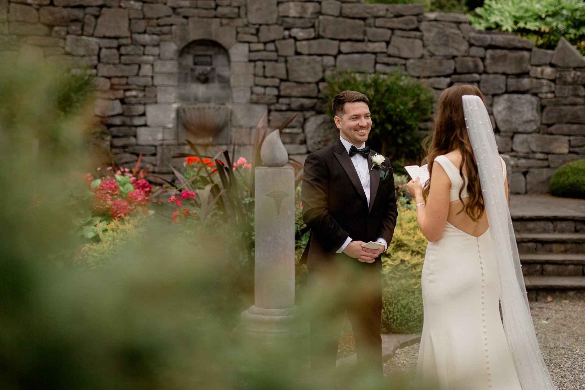 A man and woman in wedding attire