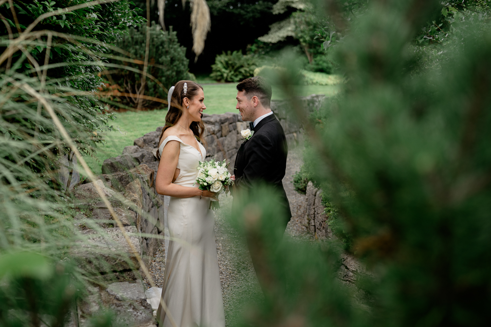 A man and woman in wedding attire