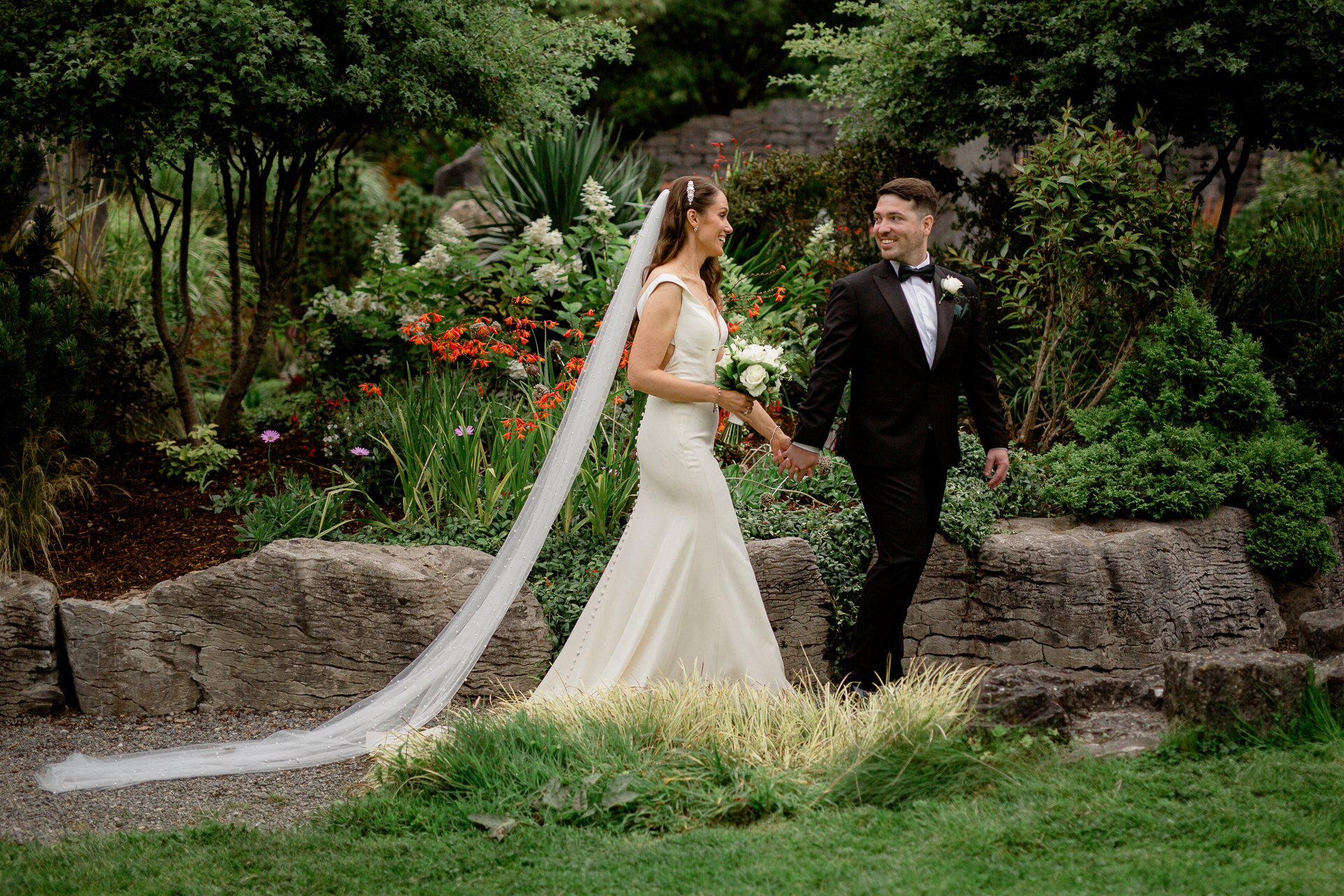 A man and woman in wedding attire