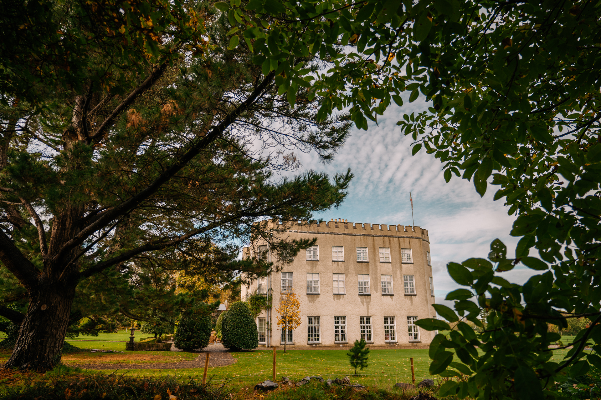 A building with trees in front of it