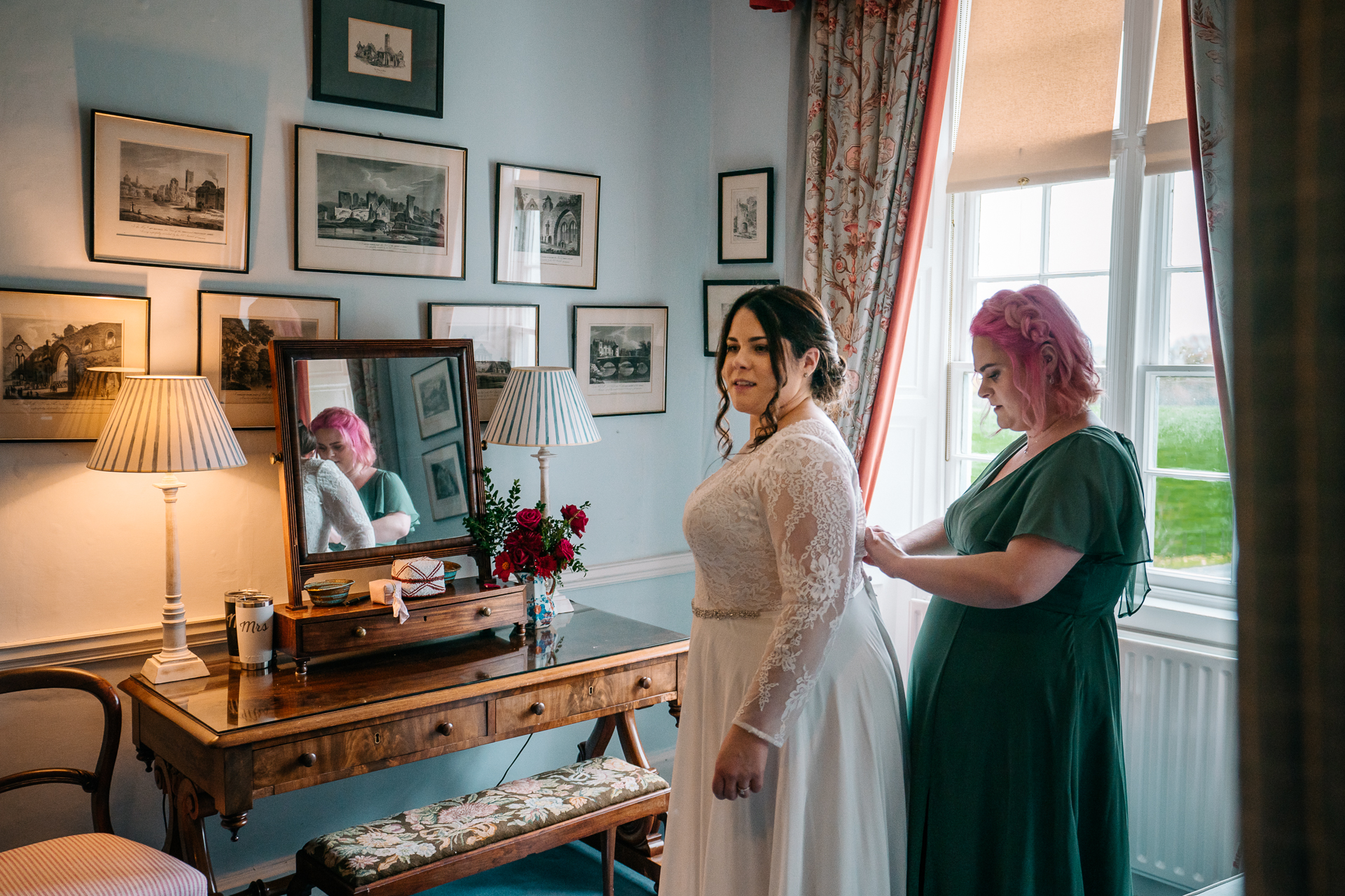 A couple of women in a room