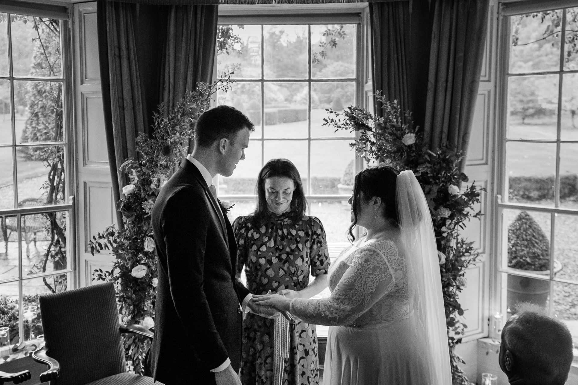 A bride and groom kissing