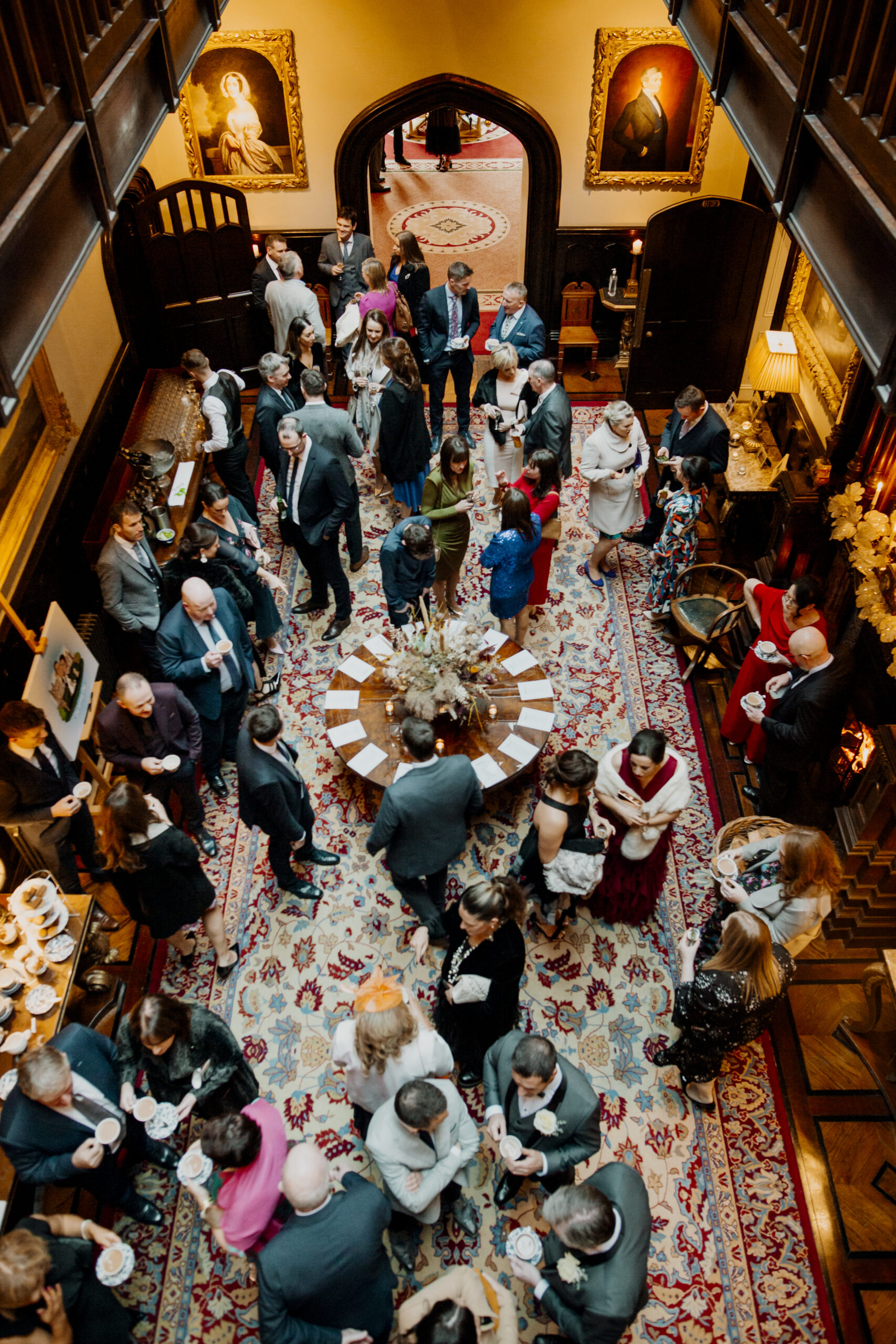 Wedding guests enjoying a drinks reception at Markree Castle
