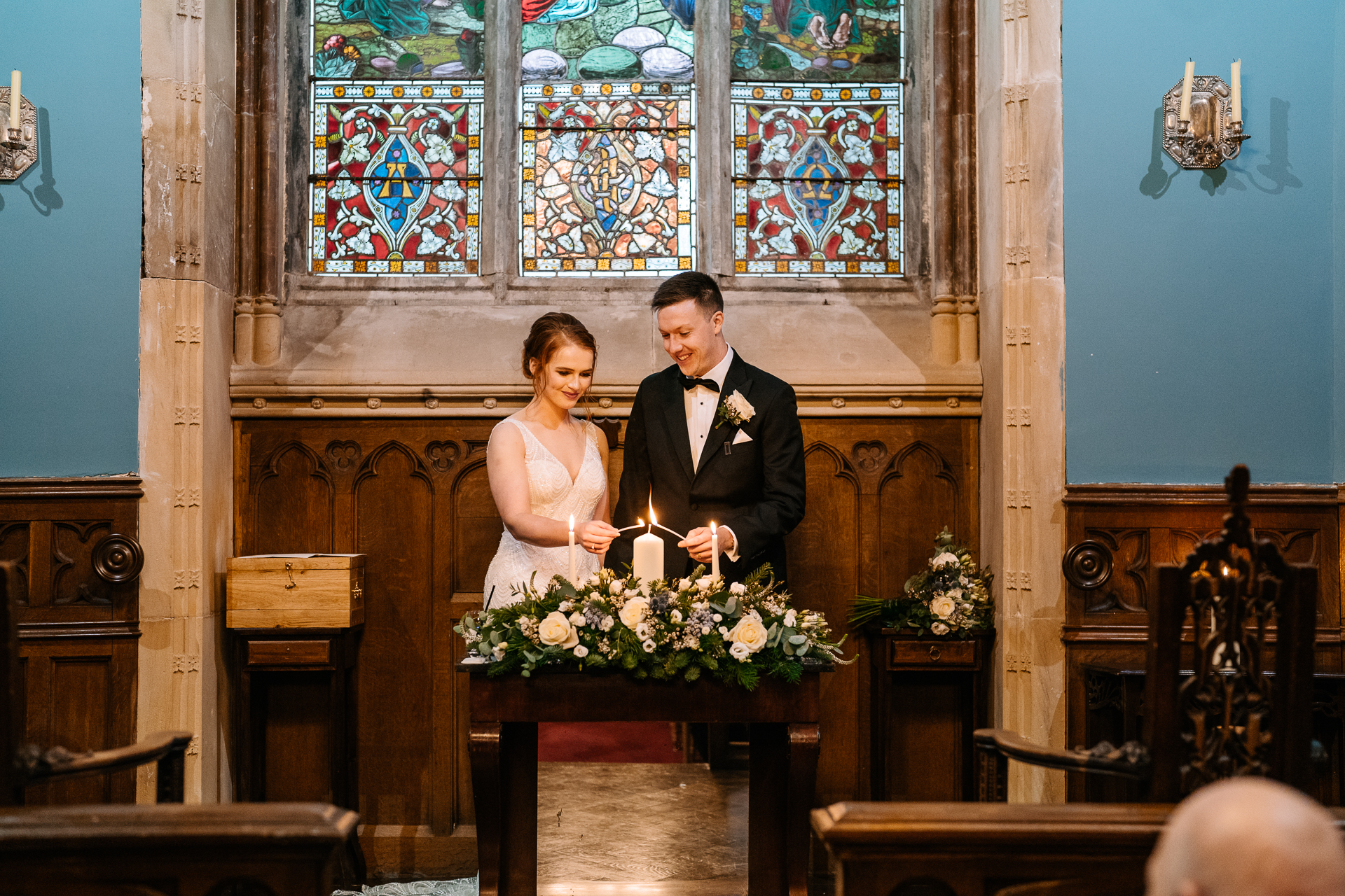 A man and woman in a church