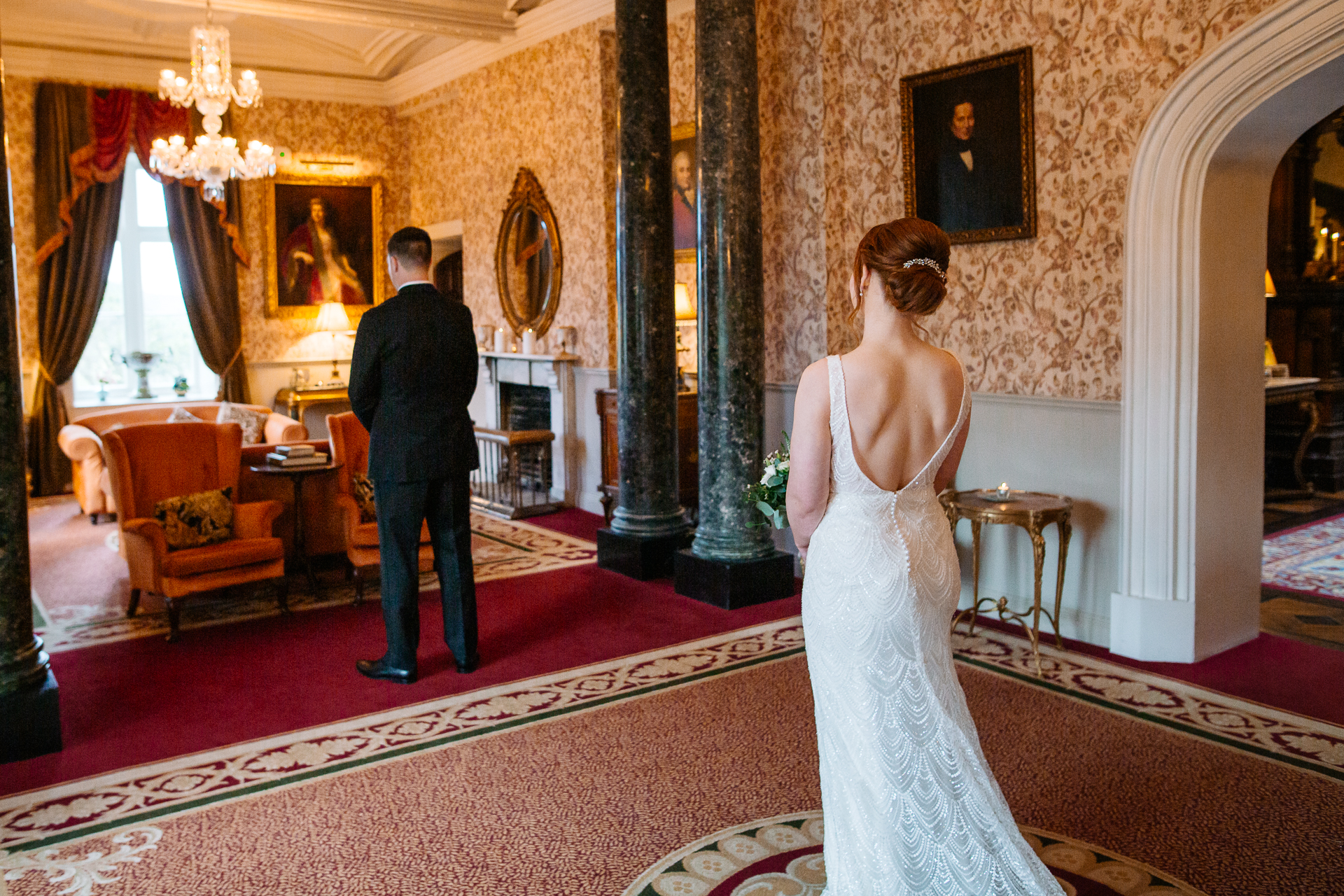 A bride and groom walking down the aisle