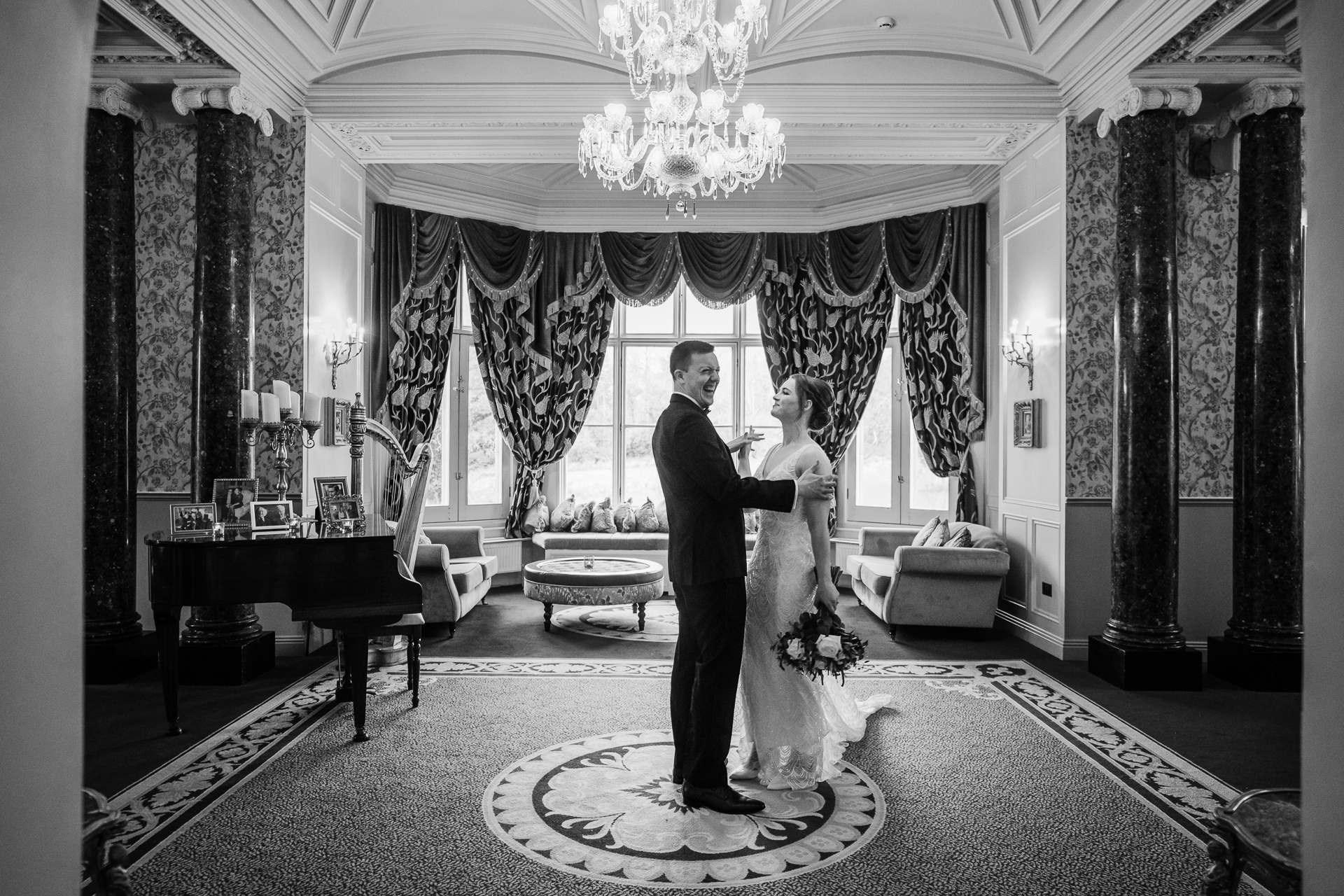 A bride and groom kissing