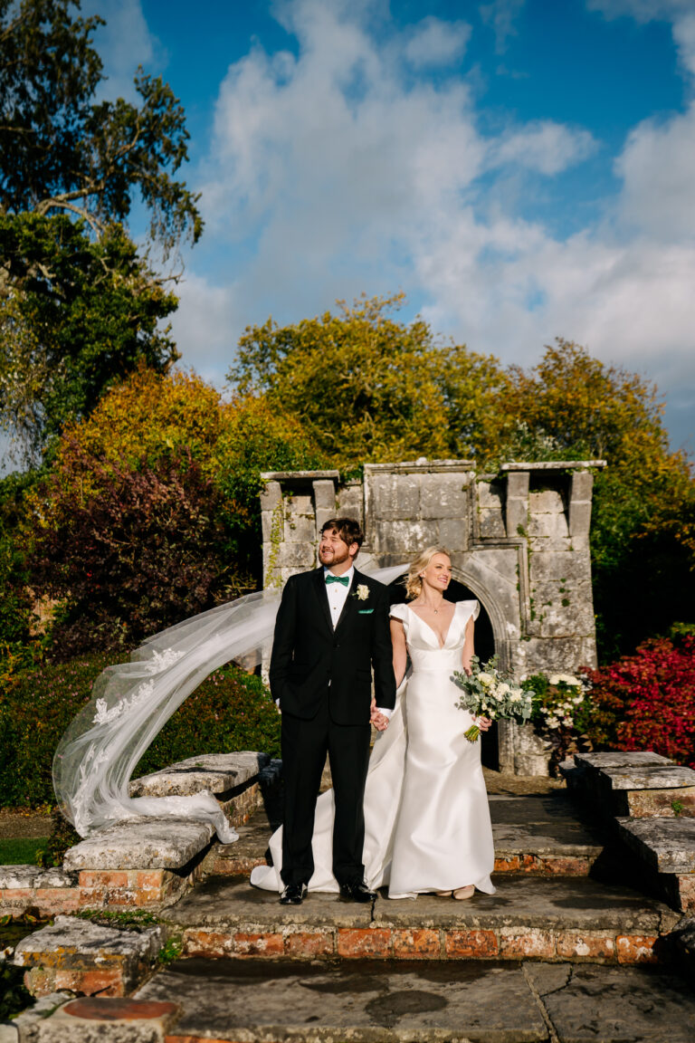 Bride and Groom at Dromoland Castle – A stunning wedding moment captured in the beautiful castle gardens.