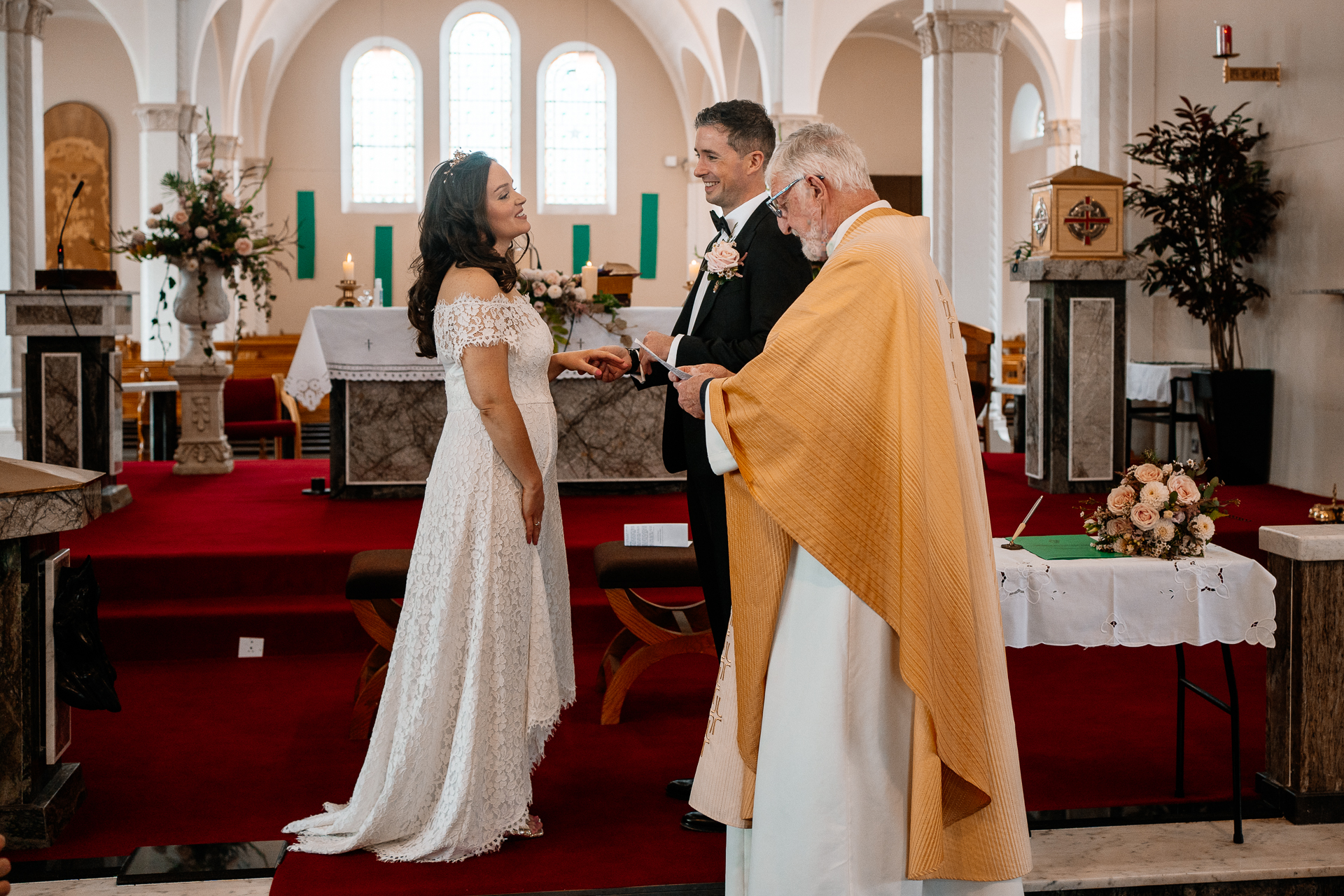 A man and woman in wedding attire