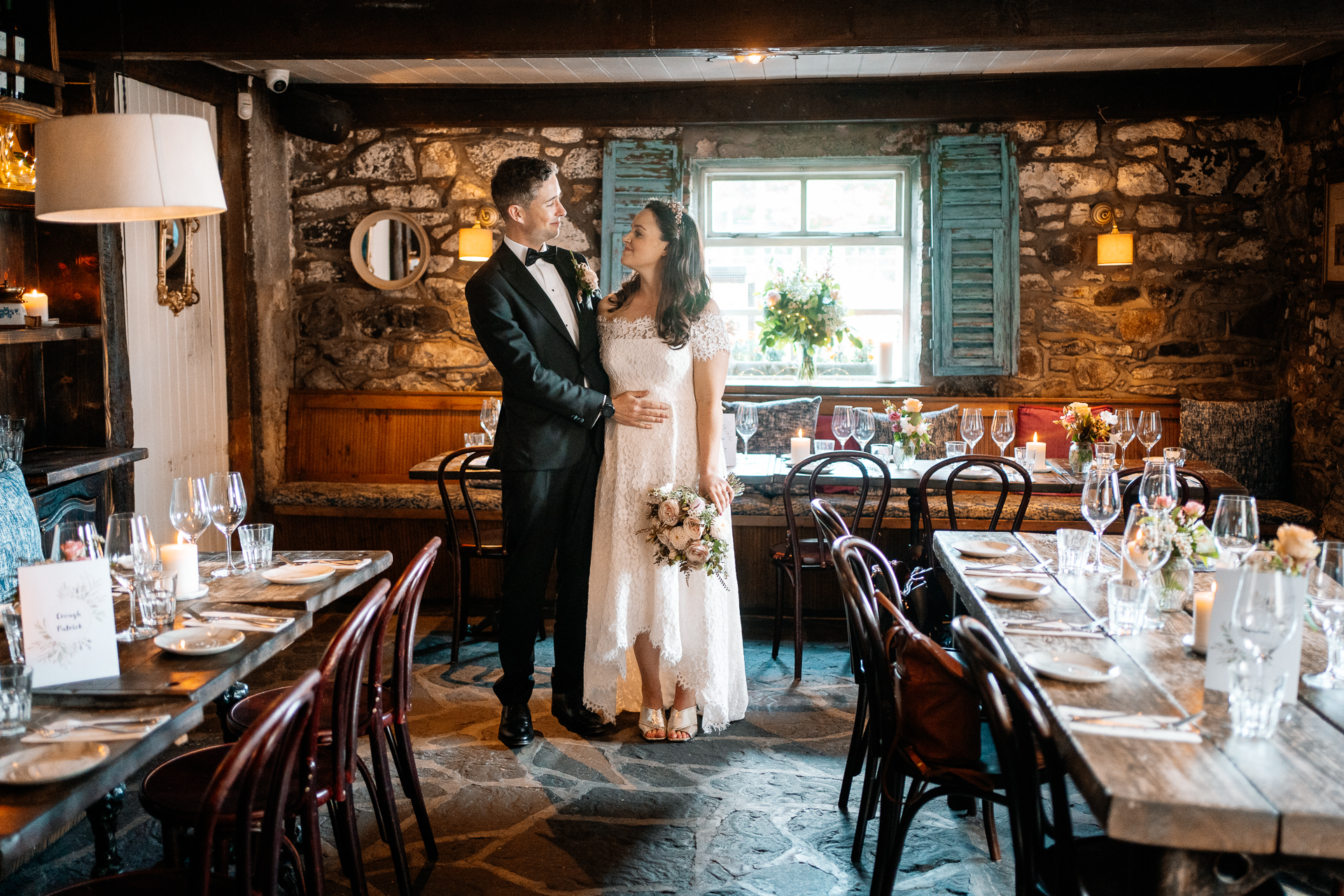 A man and woman in wedding attire